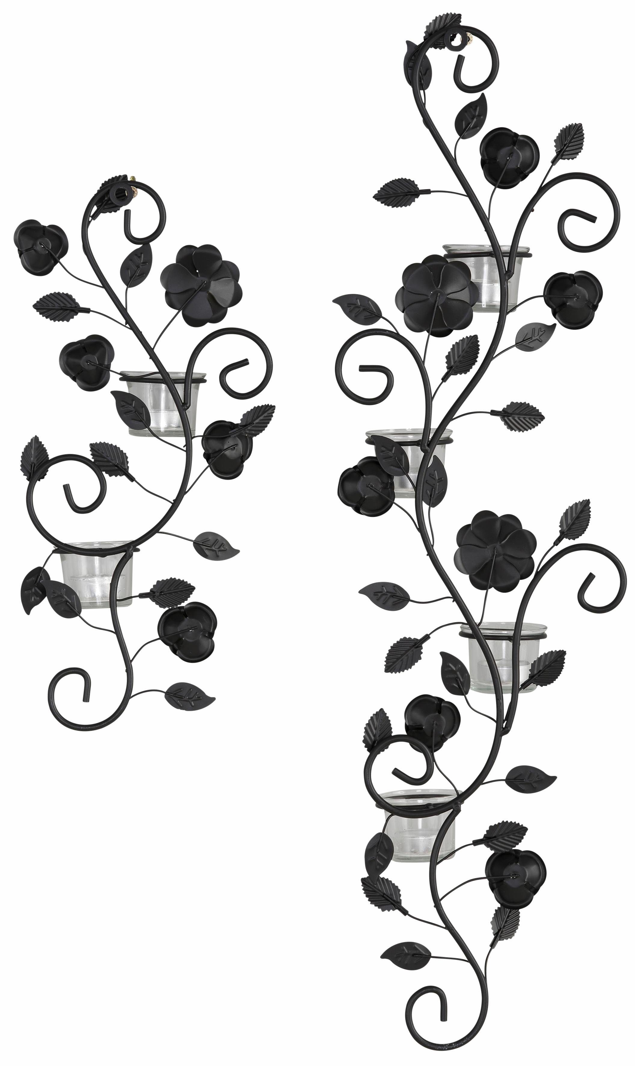 schwarz schwarz Metall, affaire antik Blumenranke, Wandkerzenhalter Home (2er-Set), Landhaus, Glas,