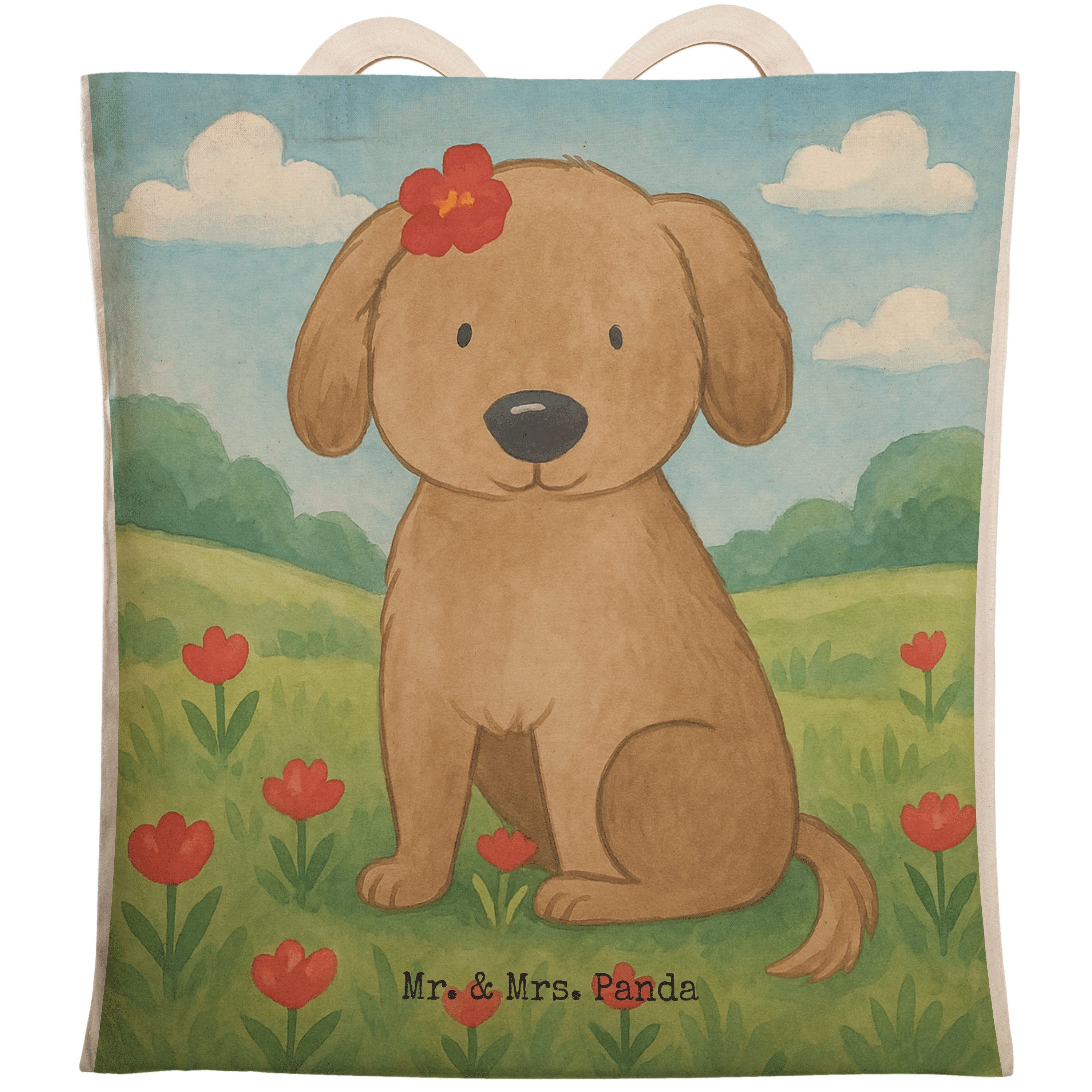 Mr. & Mrs. Panda Tragetasche Hund Dame Design, Beutel, Weiß, Shoppingbag, Liebenswert, Tote Bag, L (Packung), Niedlich Hundebesitzer Hunde