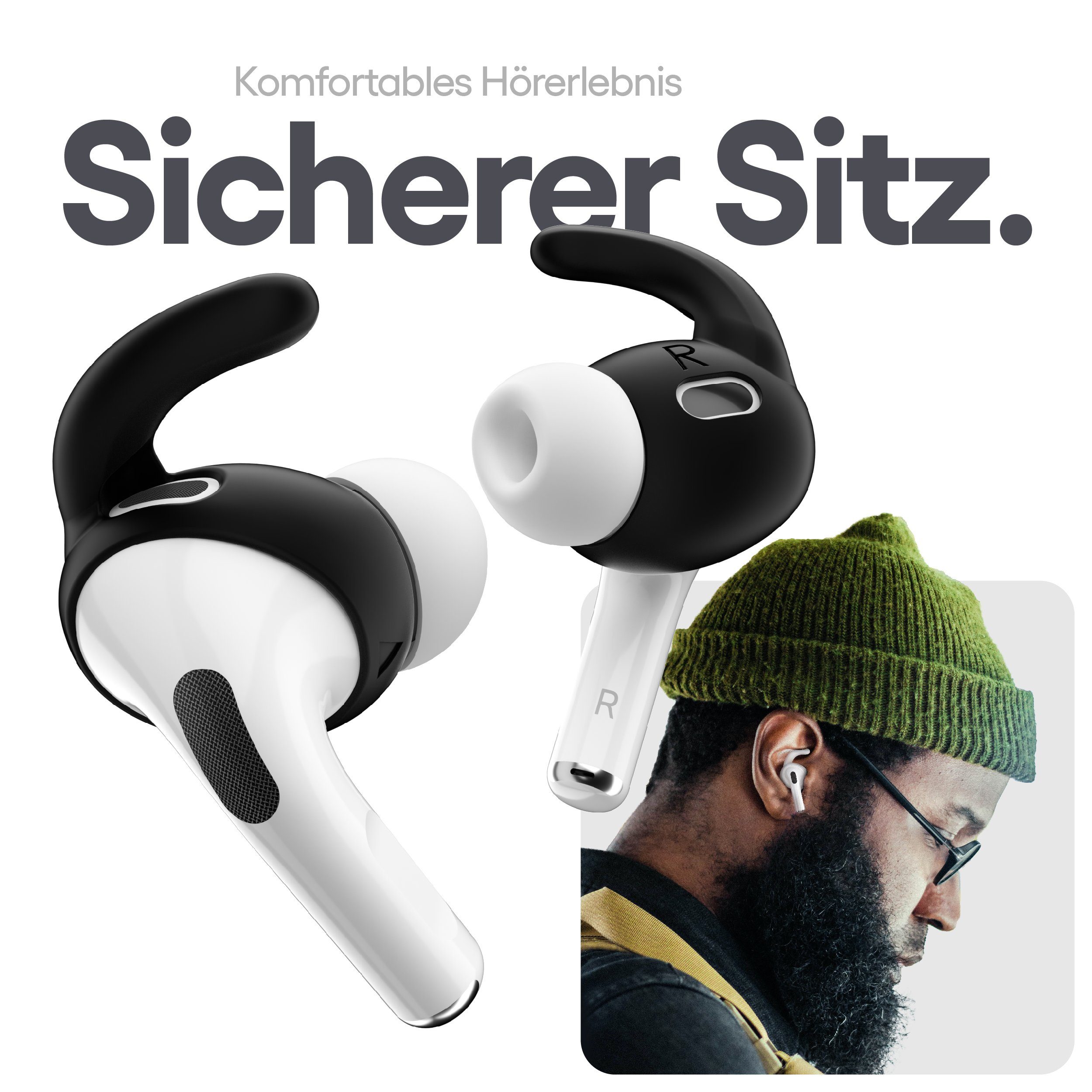 KeyBudz EarBuddyz Ohrhaken für AirPods Pro 2 Ohrpolster (Sicherer Halt für Apple AirPods Pro 2. Generation)