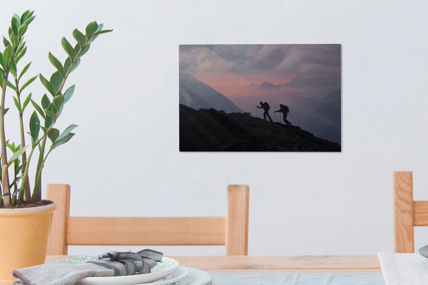 Sonnenaufgang, Wandbild Berg Wanddeko, bei cm (1 Leinwandbilder, Leinwandbild 30x20 St), Bergsteiger Aufhängefertig, einen Zwei OneMillionCanvasses® besteigen