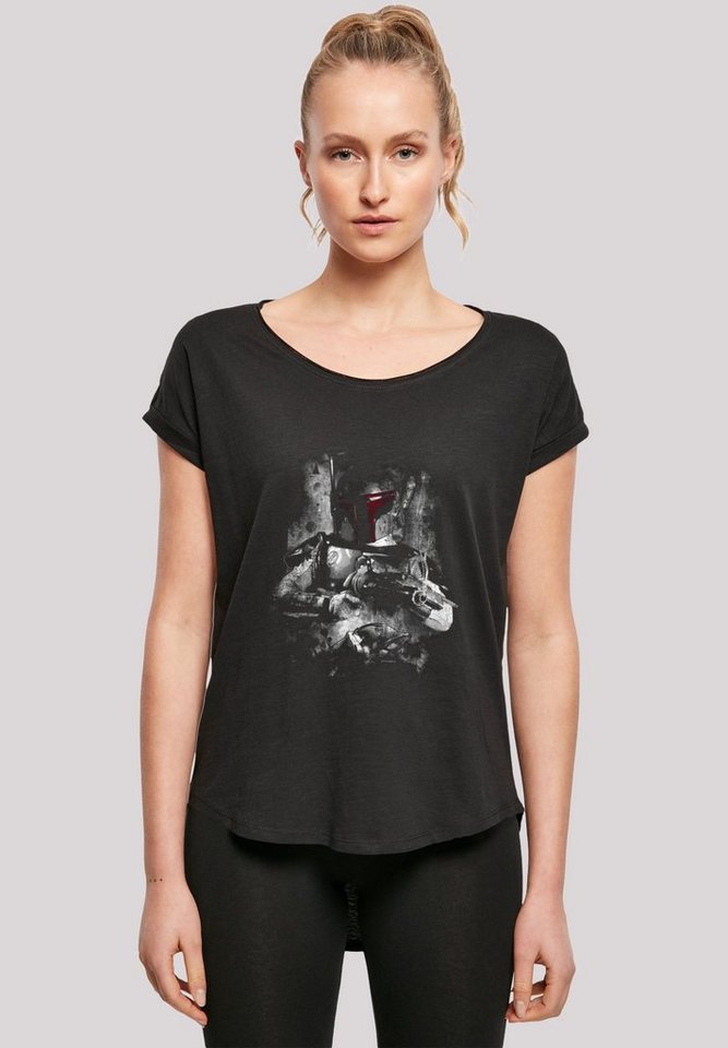 F4NT4STIC Kurzarmshirt Damen Star Wars Boba Fett Distressed with Ladies  Long Slub Tee (1-tlg)