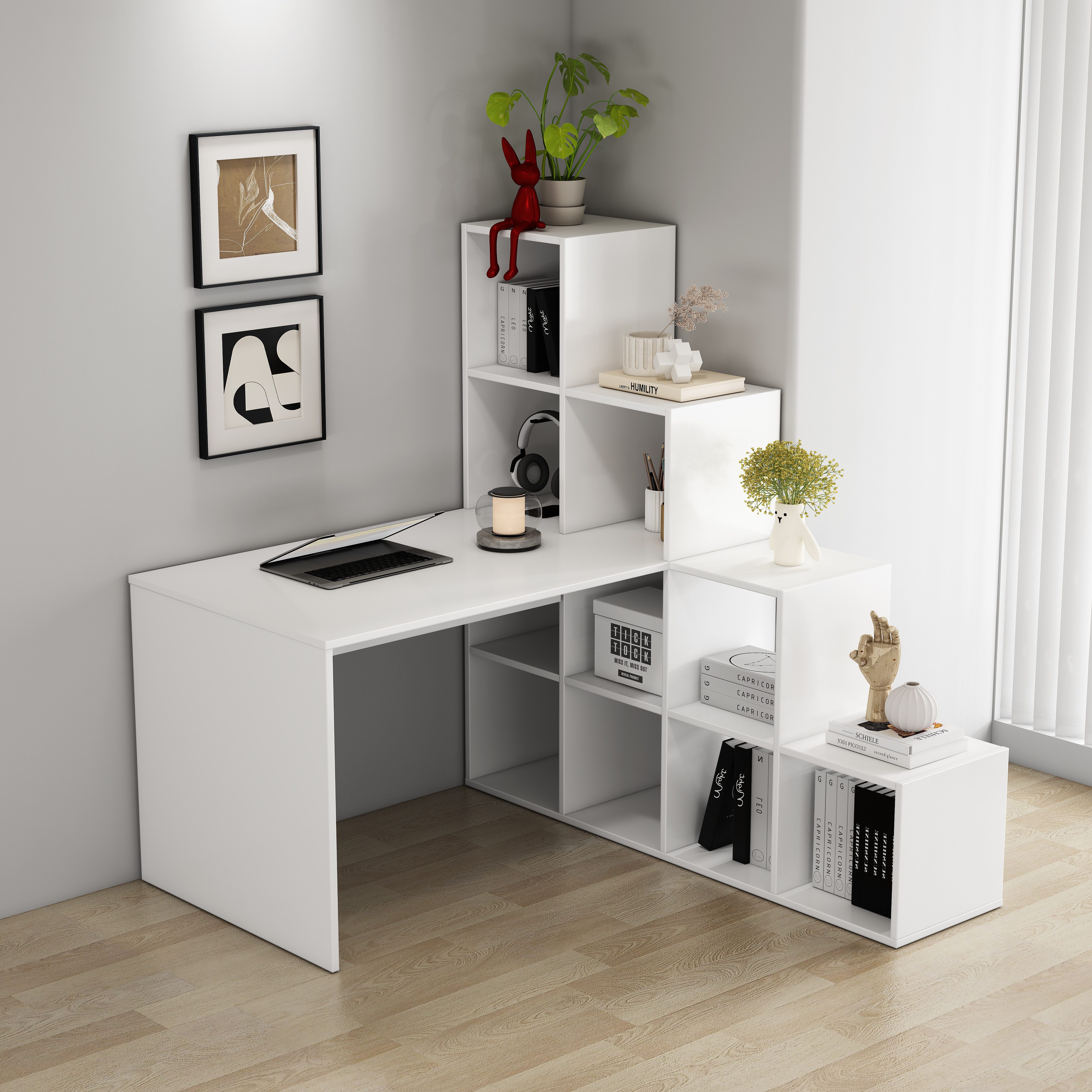 OTTO home Regal-Schreibtisch Ciela, flexible Aufstellmöglichkeiten, wechselseitig montierbar, B. 137 cm