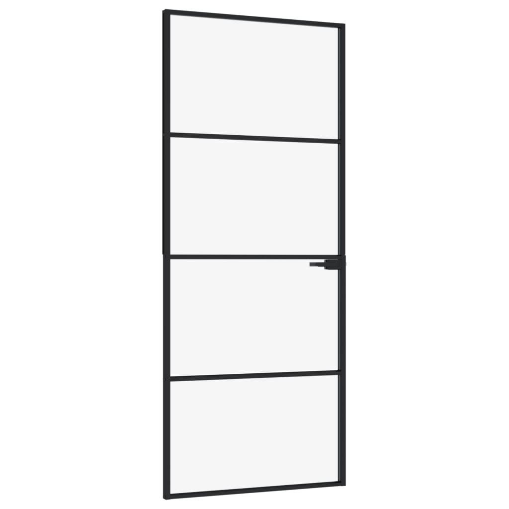 vidaXL Zimmertür 83 x 2015 cm Innentür Schwarz 83x201,5 cm Hartglas Aluminium Schlank