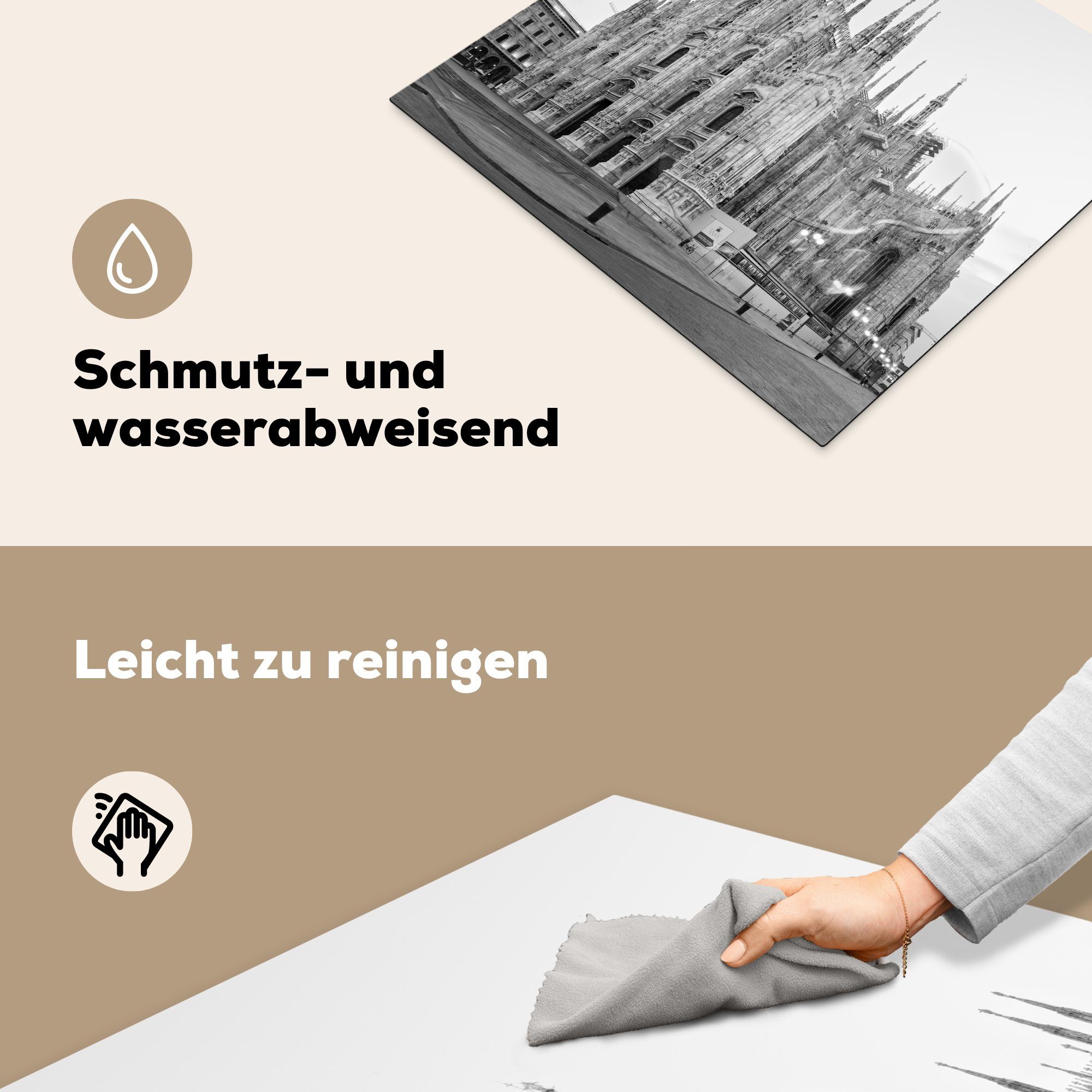 MuchoWow Herdblende-/Abdeckplatte Ceranfeldabdeckung Dom Induktionsmatte Vinyl, - - küche, Schwarz (1 59x52 - Weiß, die cm, Mailand tlg), für