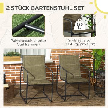 Outsunny Sitzgruppe Gartenstühle 2er-Set, Gartensessel Set mit Armlehne, (Terrassenstuhl, 2-tlg., Balkonstuhl), Mesh, Stahl, Braun, 54 x 66,5 x 88 cm