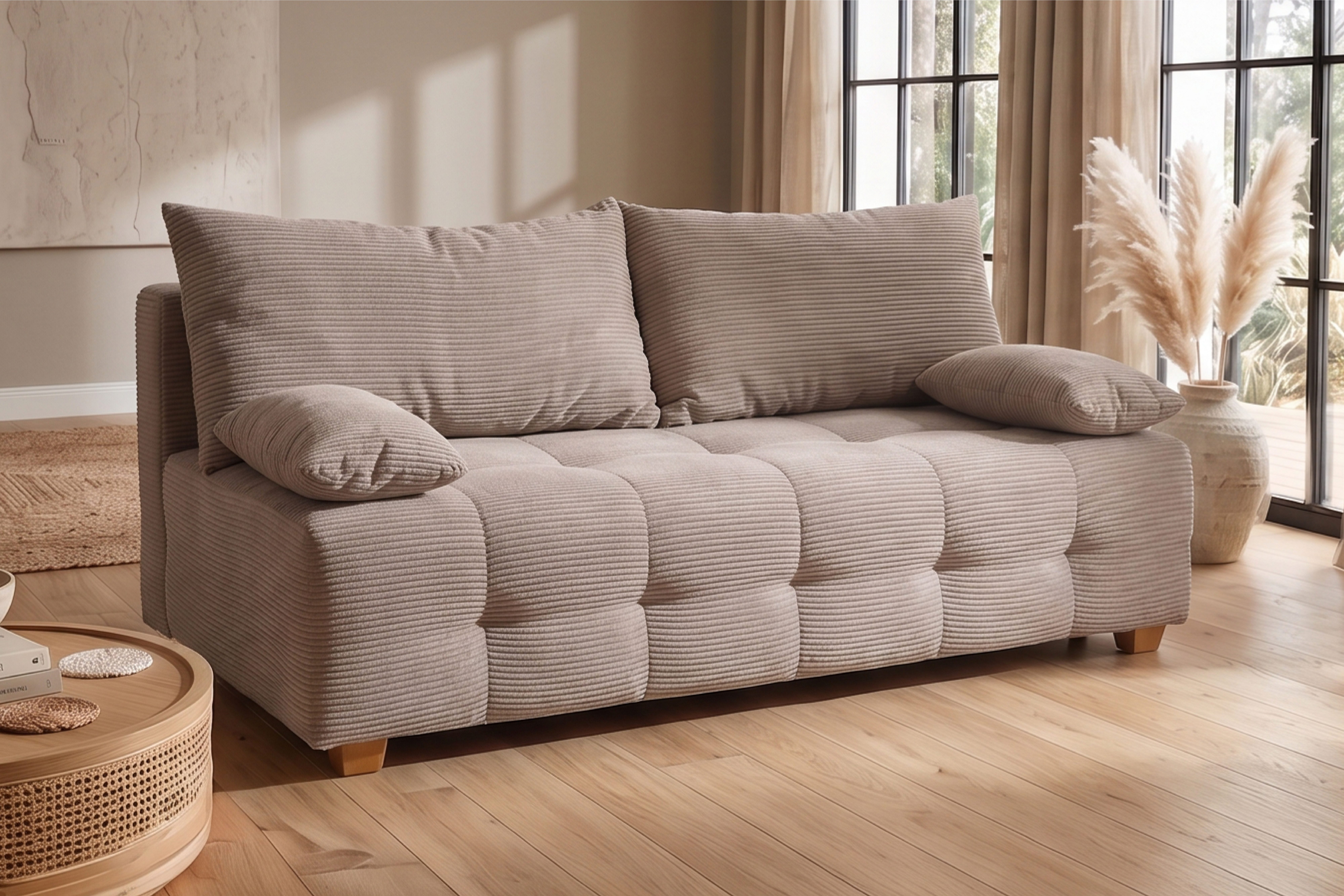 OTTO home Schlafsofa Bella, B: 196 cm, Liegefl. 145x196 cm, Schlaffunktion, Bettkasten & 2 Armlehnenkissen, Federkern