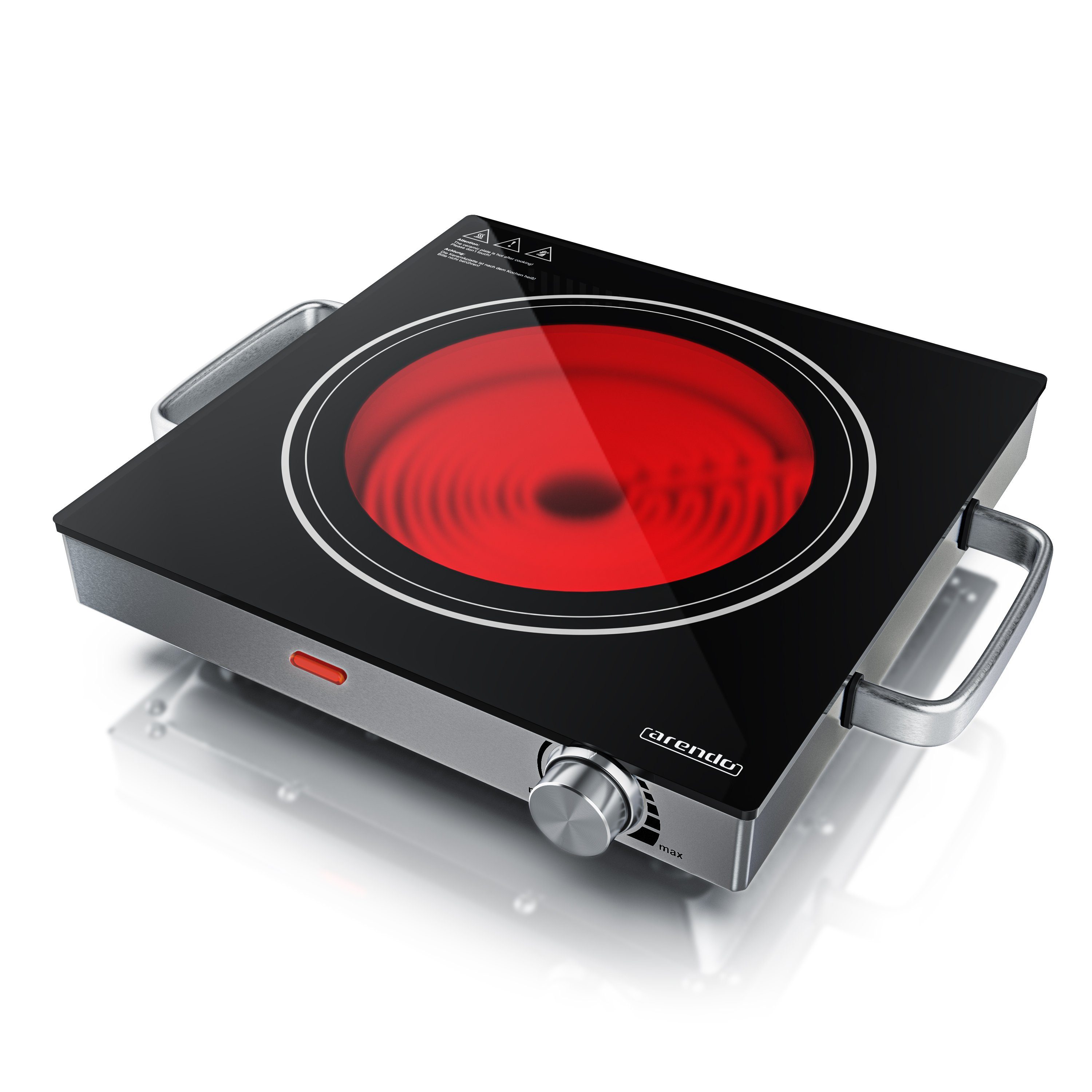 Arendo Einzelkochplatte, Mobile Infrarot Kochplatte Glaskeramik 2000 W mit Temperaturregelung