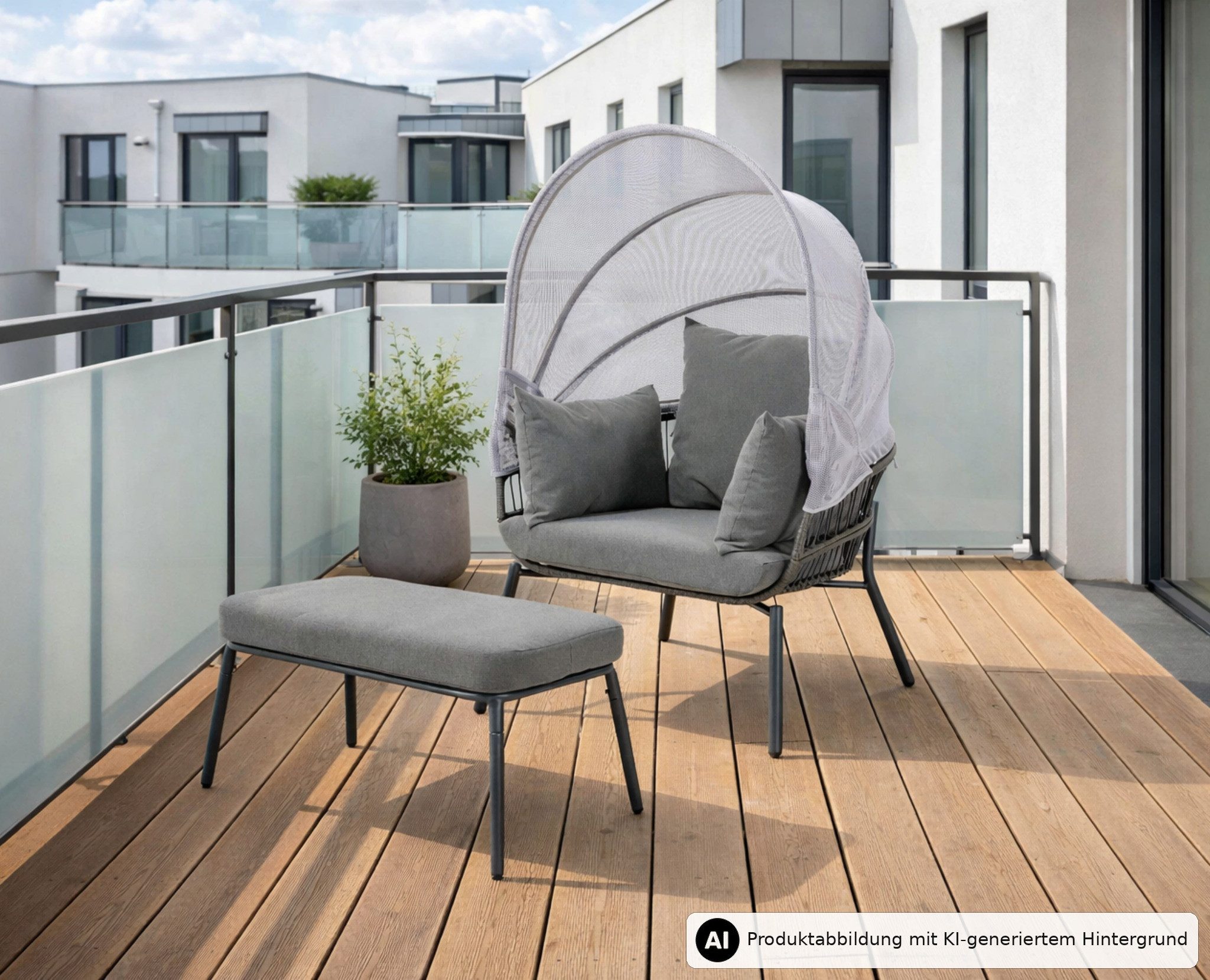 Leco Gartensessel Balkonsessel Gartenstuhl Chillsessel Ruhesessel Korbsessel CLARA (Relaxsessel mit Hocker)