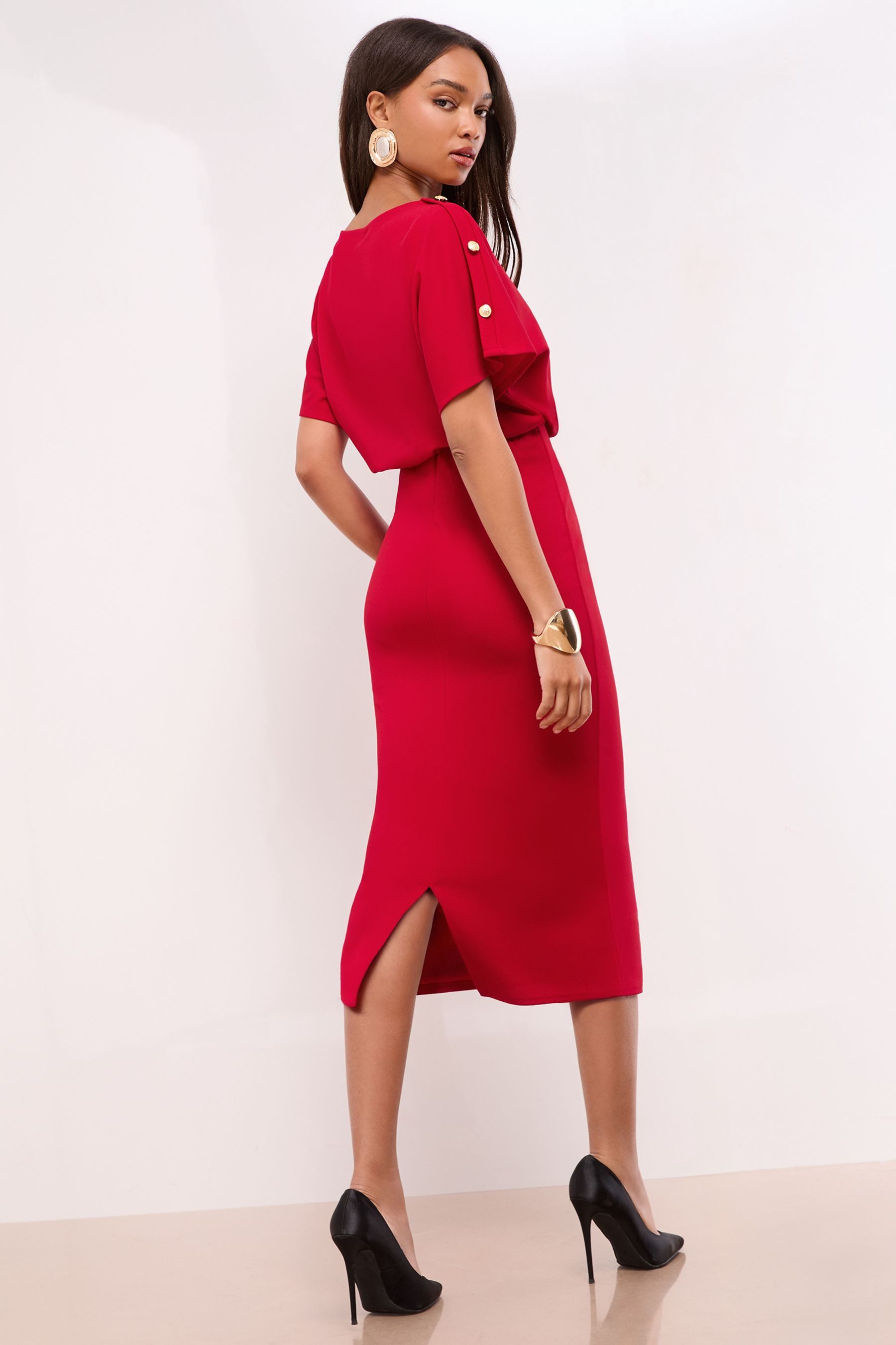 LIPSY Midikleid Lipsy enges Blouson-Midikleid mit Knopf, Regular (1-tlg)