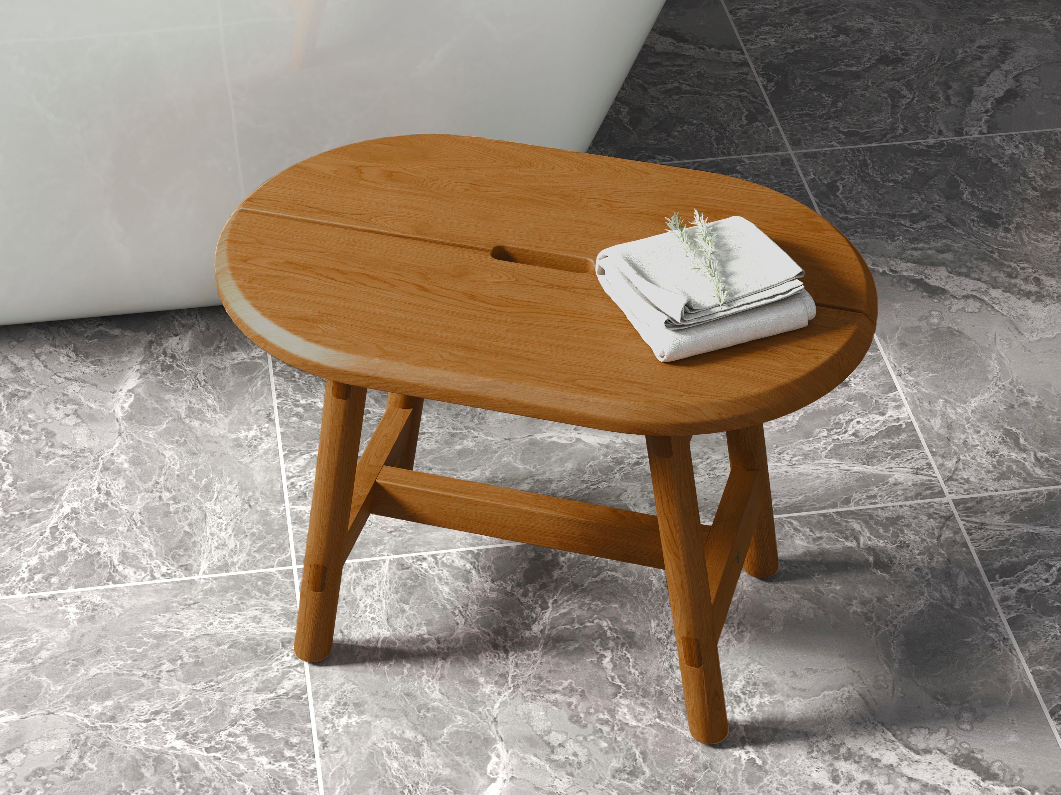 Destiny Hocker SPA & LIVING, Saunabank oval 65 x 42 x 46,5 cm, Teak,  Aufgrund der Holzmaserungen sowie der Farbstruktur ist jedes Stück ein  Unikat