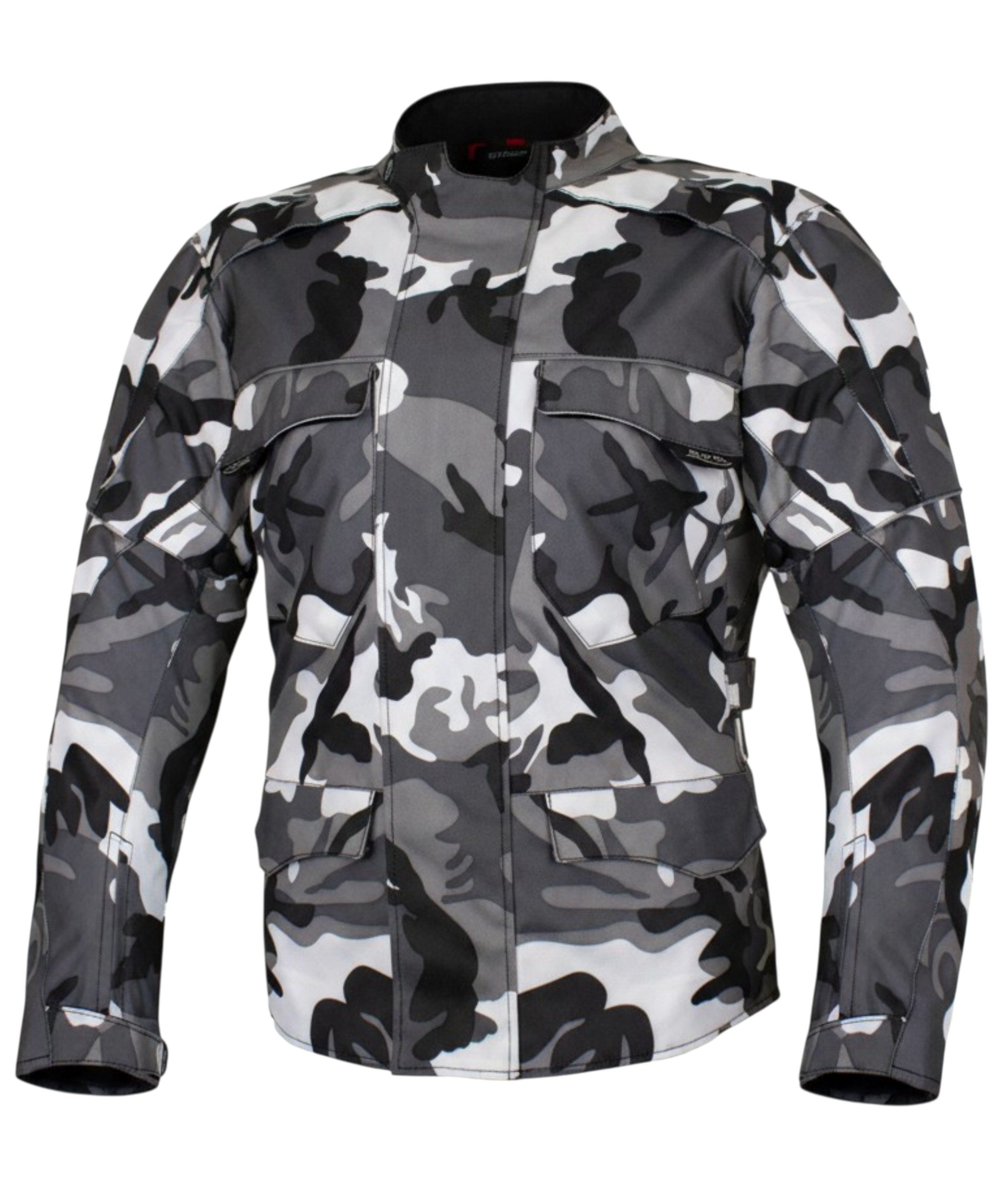 MDM Motorradjacke Motorrad Textiljacke Herren Camo wasserdicht mit Protektoren (Camo Motorradjacke mit Membran, Belüftung und CE-Protektoren) im Camo-Look mit herausnehmbarem Innenfutter