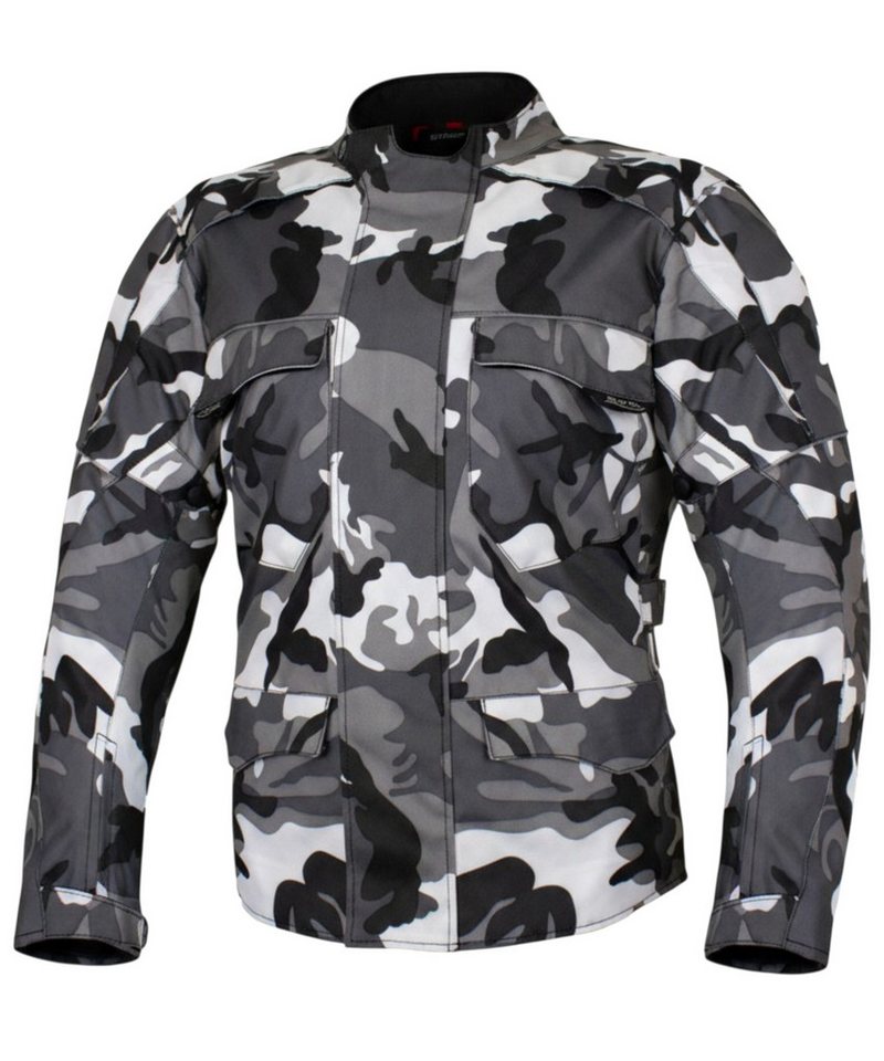 MDM Motorradjacke Motorrad Textiljacke Herren Camo wasserdicht mit Protektoren (Camo Motorradjacke mit Membran, Belüftung und CE-Protektoren) im Camo-Look mit herausnehmbarem Innenfutter