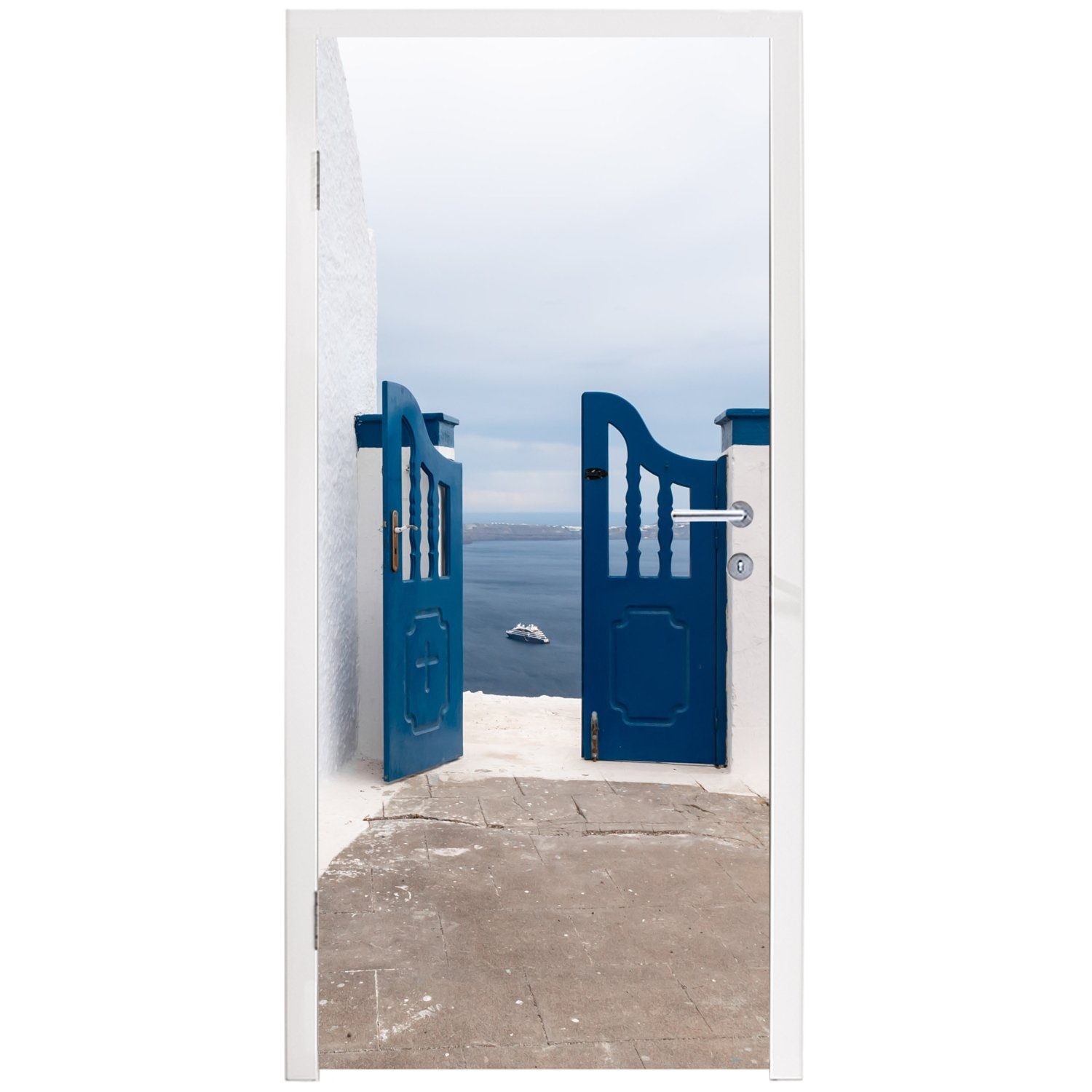 (1 Architektur, Matt, Tür Tür, MuchoWow - - Türaufkleber, St), cm für Fototapete bedruckt, Türtapete 75x205 - Weiß Blau