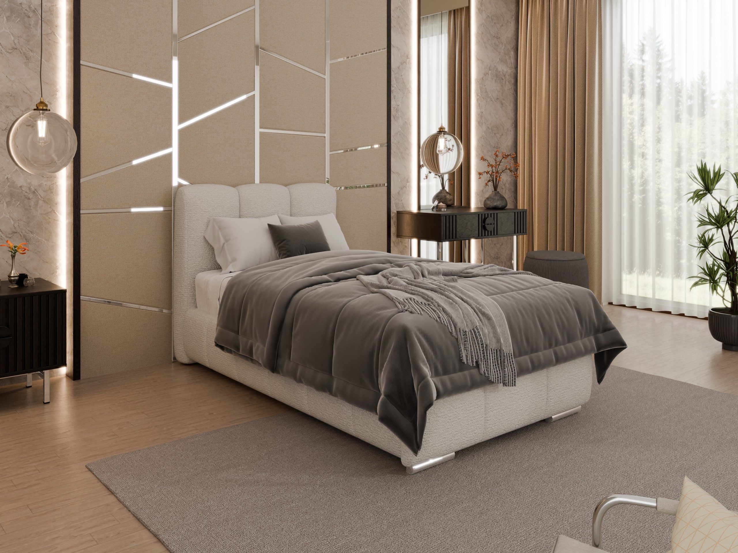 PANDA MÖBEL GmbH Polsterbett ZAIRA Elegantes Polsterbett für modernen Wohnstil (Polsterbett mit Kopfteil und wählbarem Matratzen Härtegrad), 90x200cm 100x200cm 120x200cm