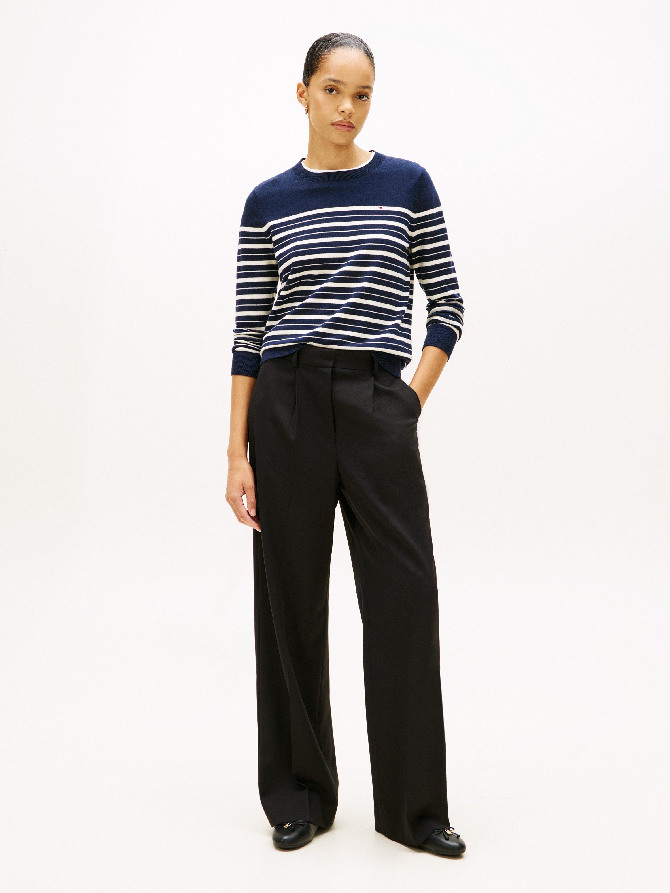 Tommy Hilfiger Rundhalspullover CO JERSEY STITCH LS C-NK SWT mit Logostickerei