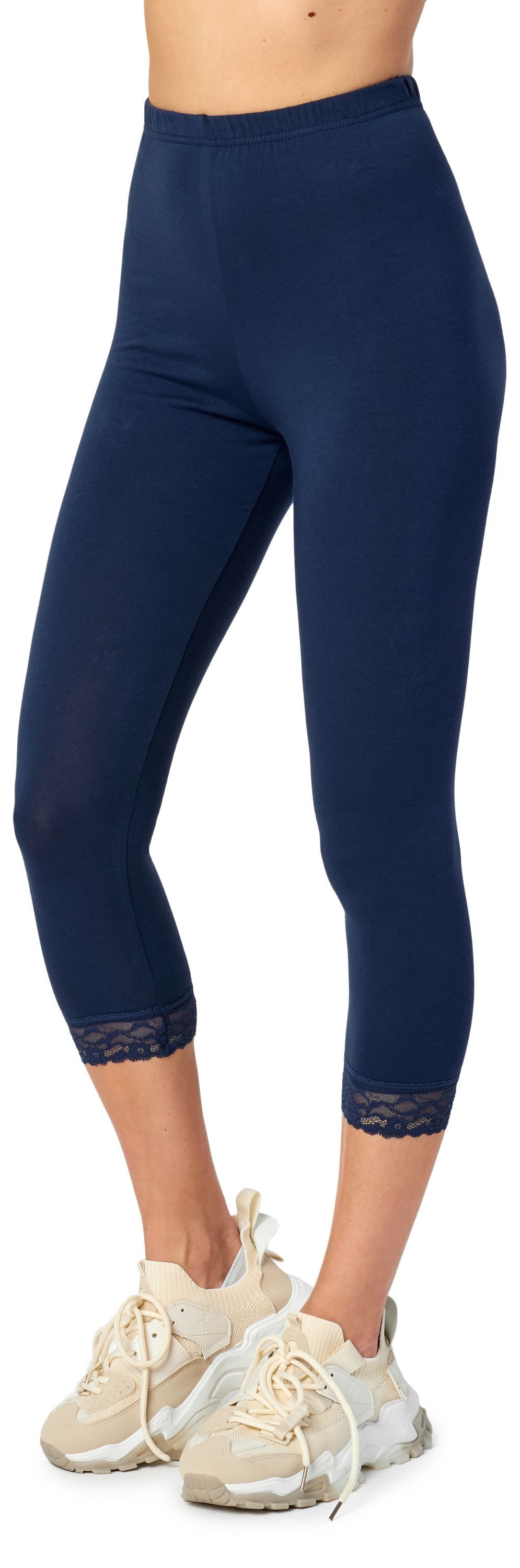 Merry Style Leggings Damen 3/4 Capri Hose MS10-224 (1-tlg) aus Baumwolle mit Spitze