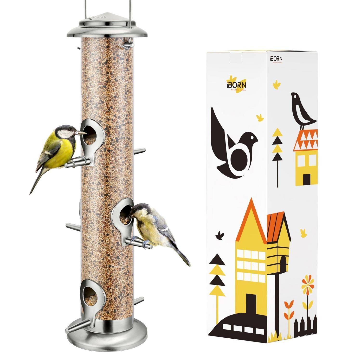 LuxusKollektion Futterspender Vogelfutterspender Metall 38cm 6 Anflugplätze Nickle