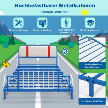 COSTWAY Kinderbett (1-tlg), Autoform, mit gepolstertem Kopfteil und Lattenrost, 90 x 190 cm