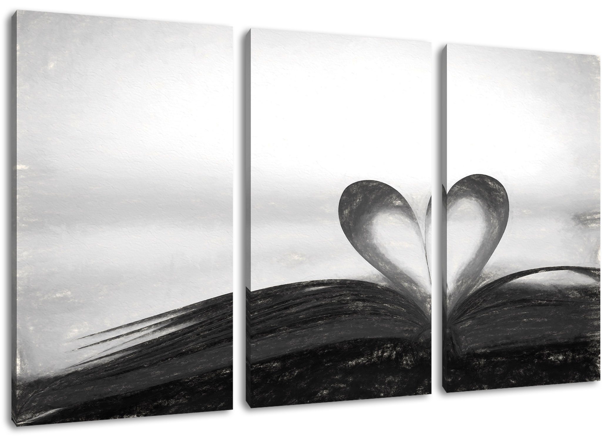 Pixxprint Leinwandbild Herz aus einer Buchseite, Herz aus einer Buchseite 3Teiler (120x80cm) (1 St), Leinwandbild fertig bespannt, inkl. Zackenaufhänger