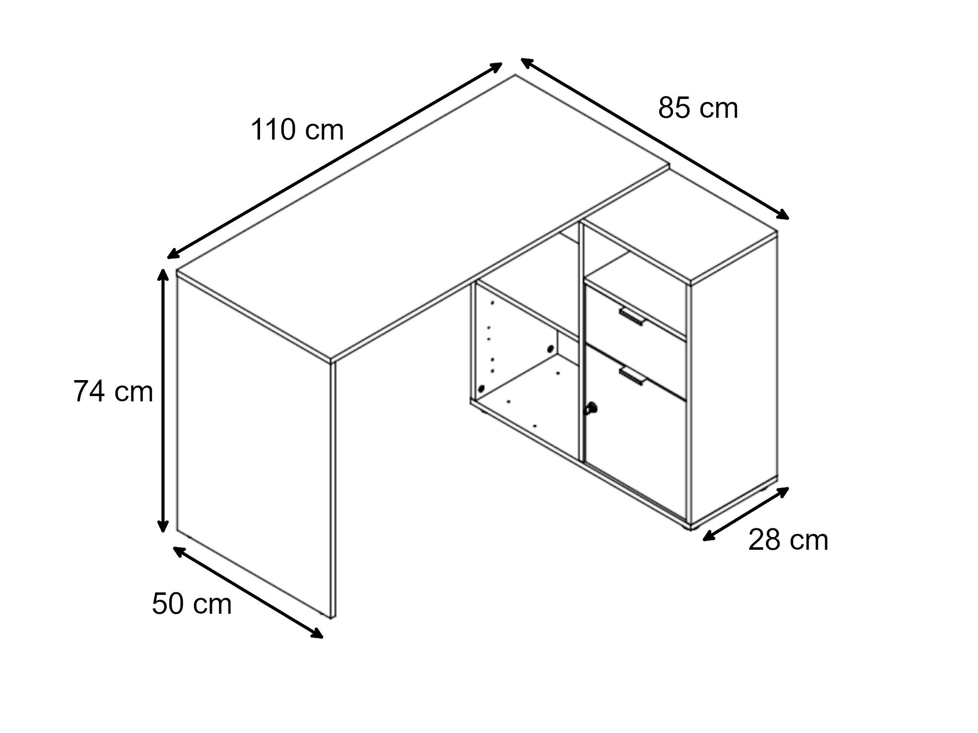 moebel-dich-auf Eckschreibtisch LUIZ (Schreibtisch + Regal, 110 cm breit), spiegelverkehrt montierbar