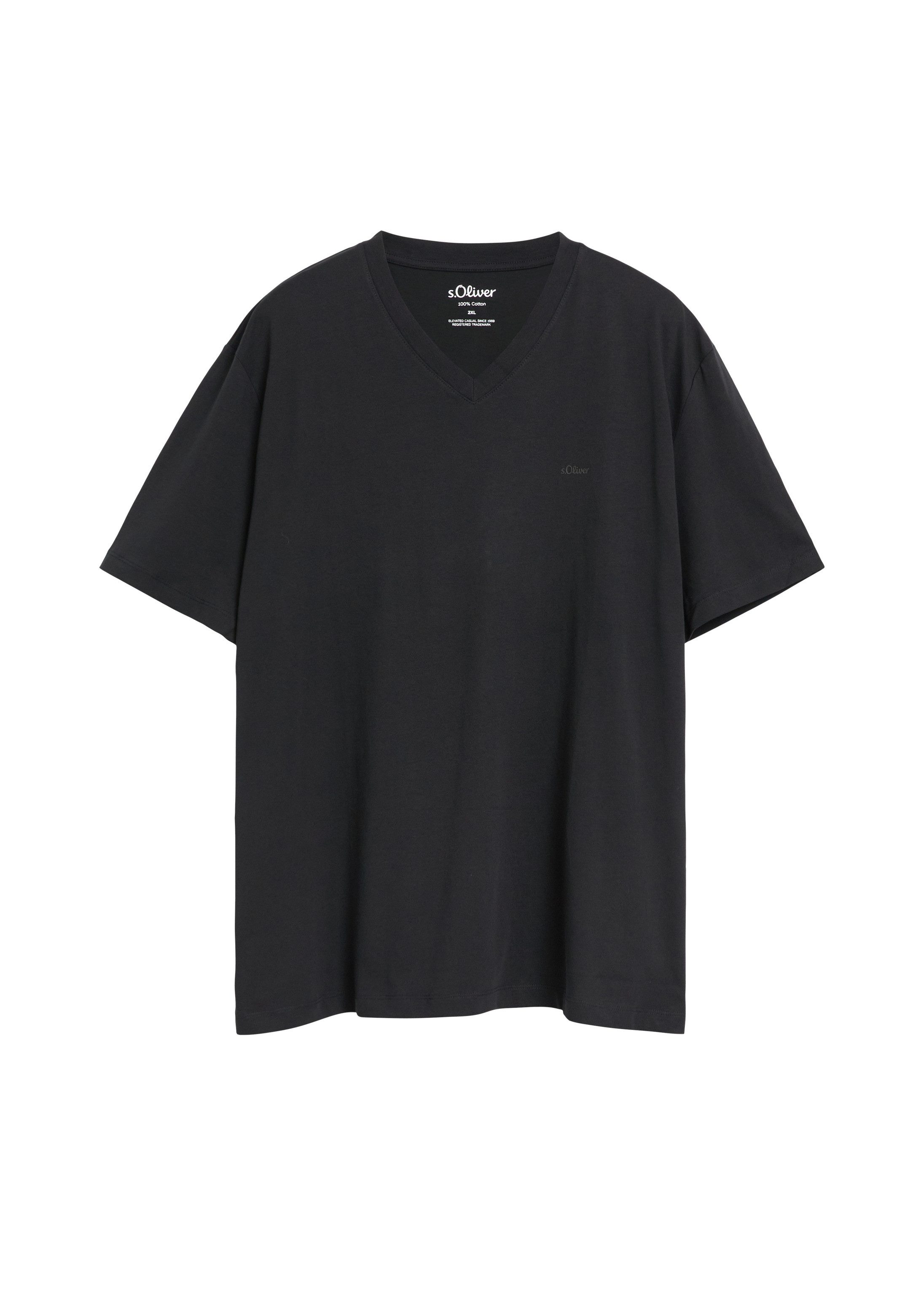 s.Oliver Kurzarmshirt T-Shirt Baumwoll-T-Shirt mit Logo-Print und V-Neck