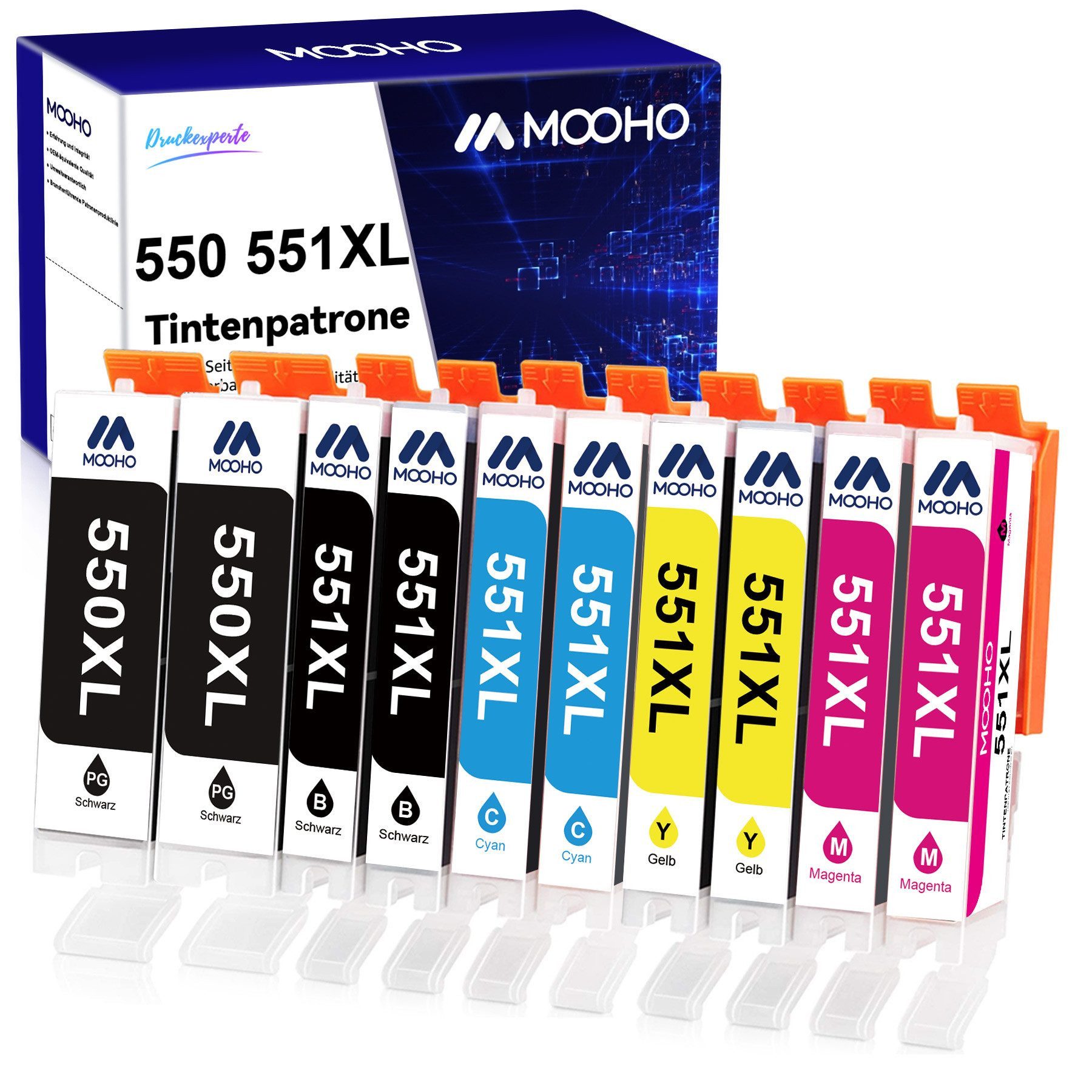 MOOHO 5/10er Ersatz für CANON PGI-550 CLI-551 XL 550 XL 551XL Tintenpatrone (Pixma MX725 MX920 MX925 iX6850 iP7200 iP7250 iP8750 MG5400 MG5450 MG5550, 10-tlg., MG5650 MG6350 MG6450 MG6650 MG7150 MG7500 MG7550 Drucker)