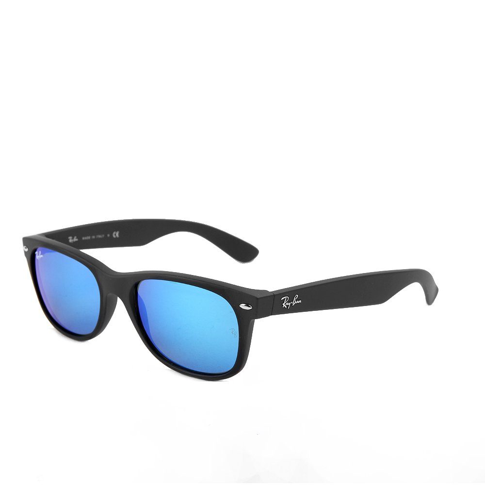 Sonnenbrille Ray-Ban New Wayfarer RB2132 622/17 55 Rubber Black Grey Mirrored Blue