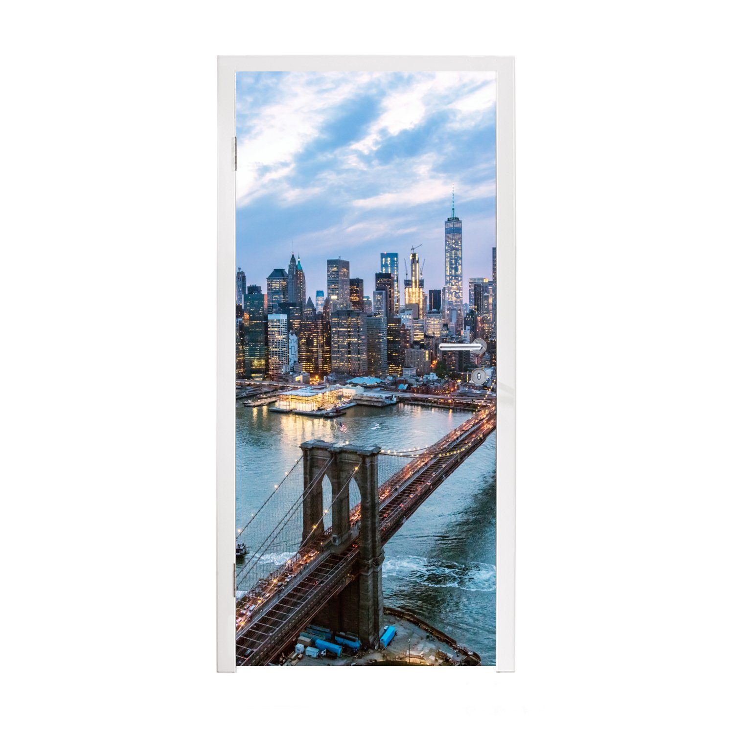 MuchoWow Türtapete New York - Skyline - Brücke, Matt, bedruckt, (1 St), Fototapete für Tür, Türaufkleber, 75x205 cm