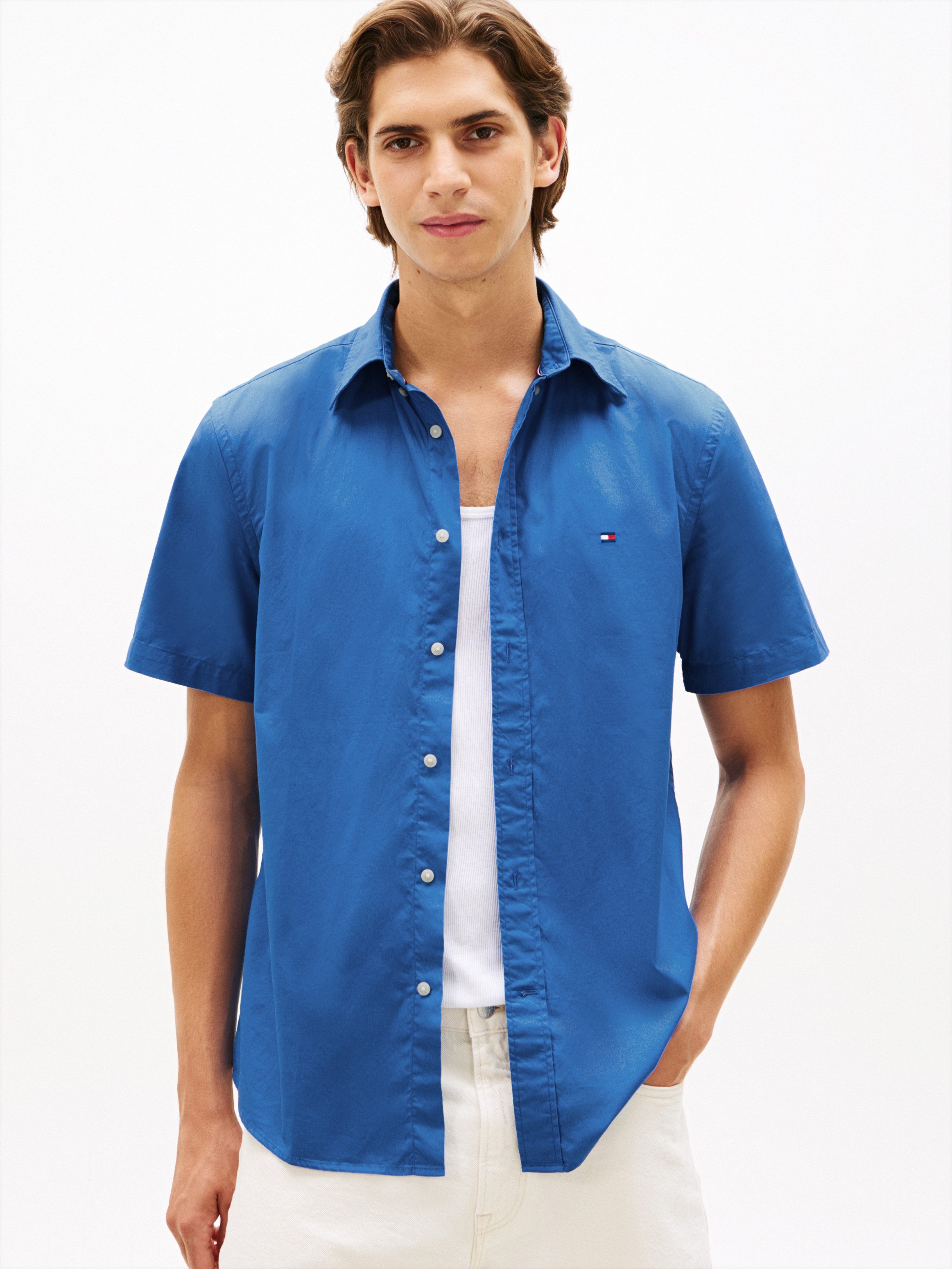 Tommy Hilfiger Kurzarmhemd FLEX POPLIN SOLID Regular fit mit Button-Down-Kragen