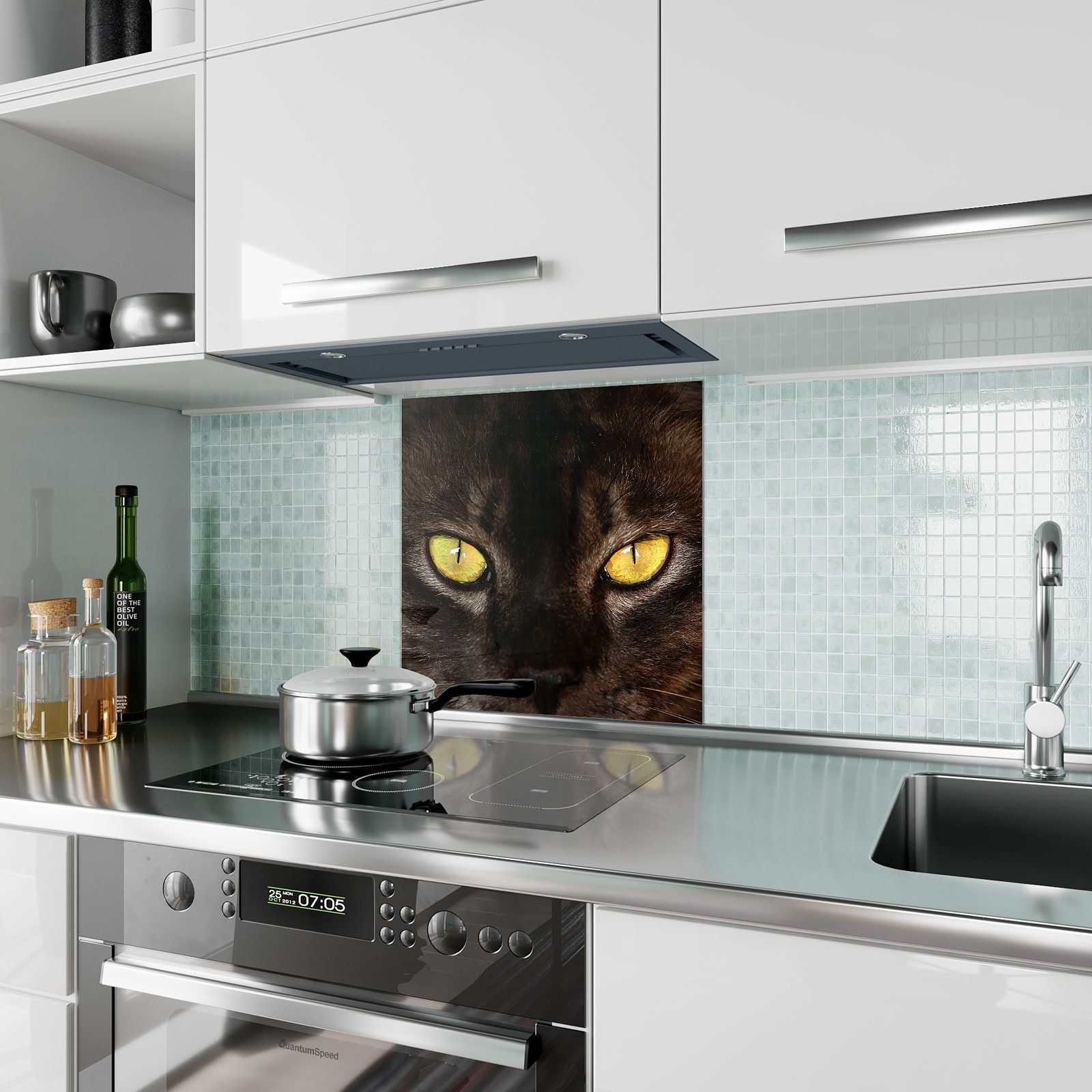 Küchenrückwand Spritzschutz Primedeco mit Motiv Katzenaugen Hypnotische Glas Küchenrückwand