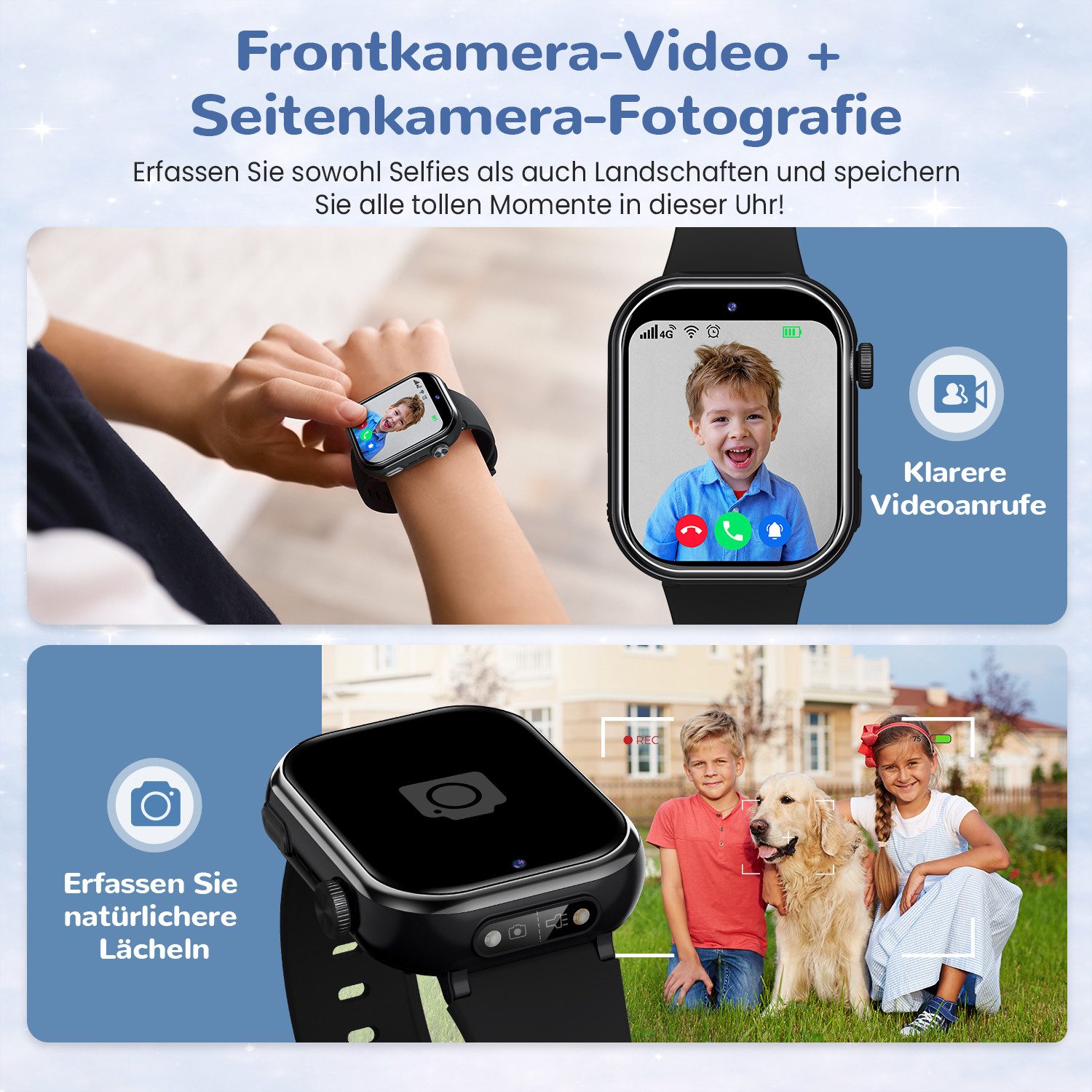 SWGOTA 4G Kinder Smartwatch 1000mAh mit GPS & Telefonfunktion Smartwatch (1,43 Zoll), Smartwatch für Kinder, für 4–12 Jungen und Mädchen,für Android und IOS