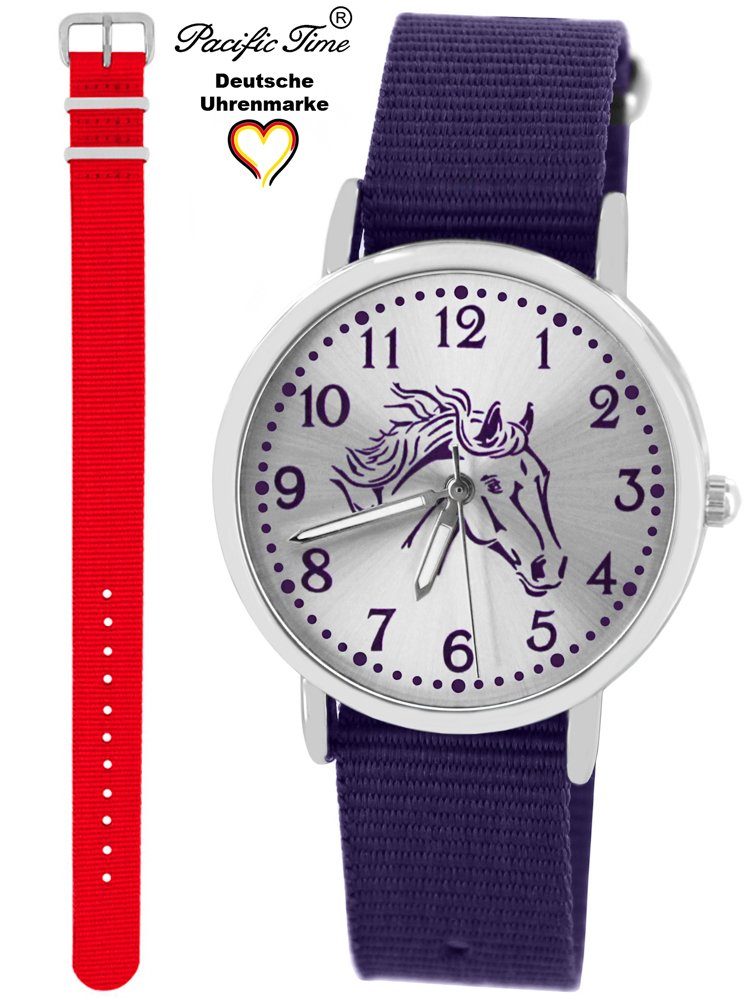 und Mix Pferd violett - Match Wechselarmband, Kinder Time Pacific Design und Set Gratis Versand violett Quarzuhr Armbanduhr rot