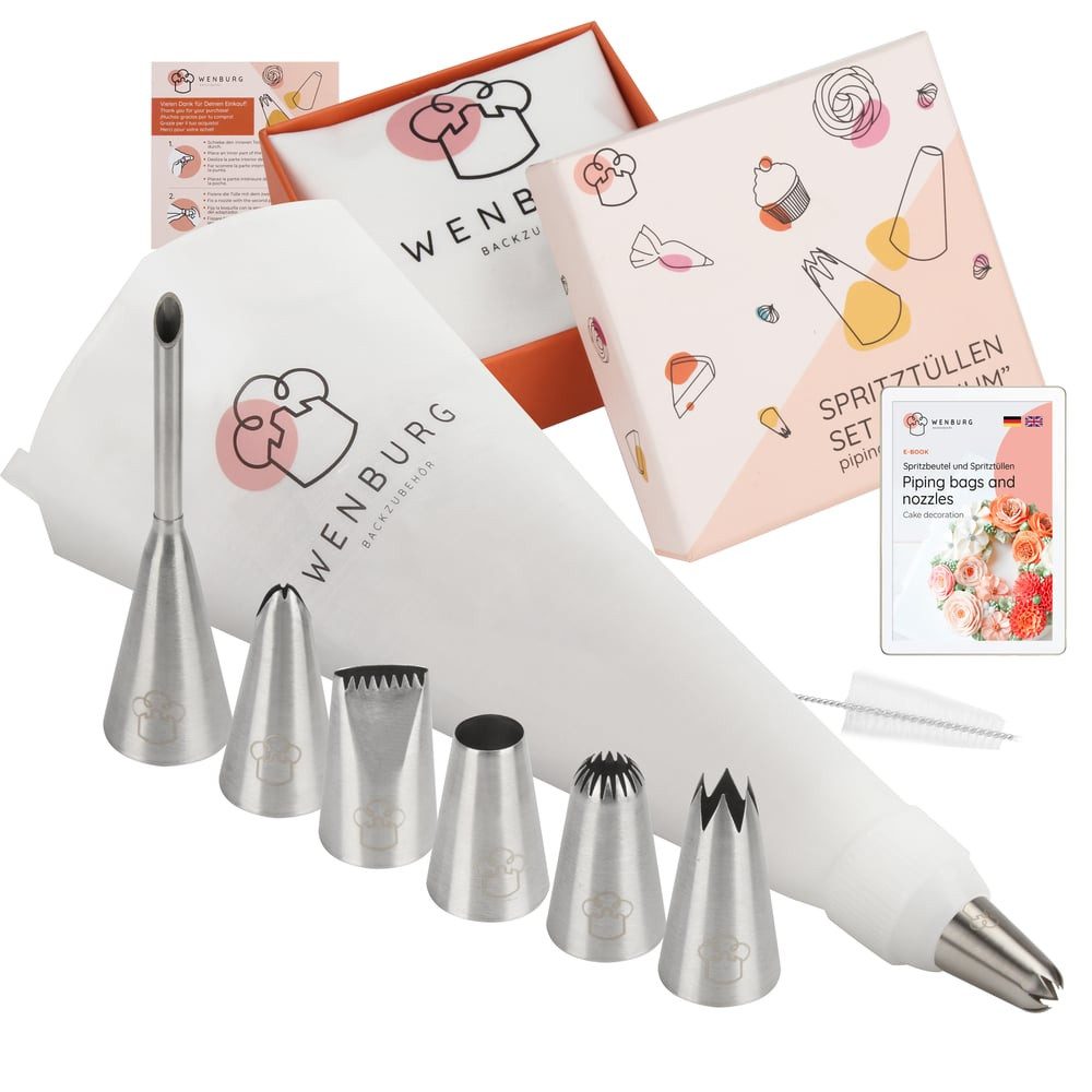 Wenburg Spritzbeutel Spritzbeutel-Set 10-tlg. Backdekor Baumwolle (10-tlg) Torten Kuchen Muffins Cupcakes Kupplungen Spritztüllen Sahne Creme