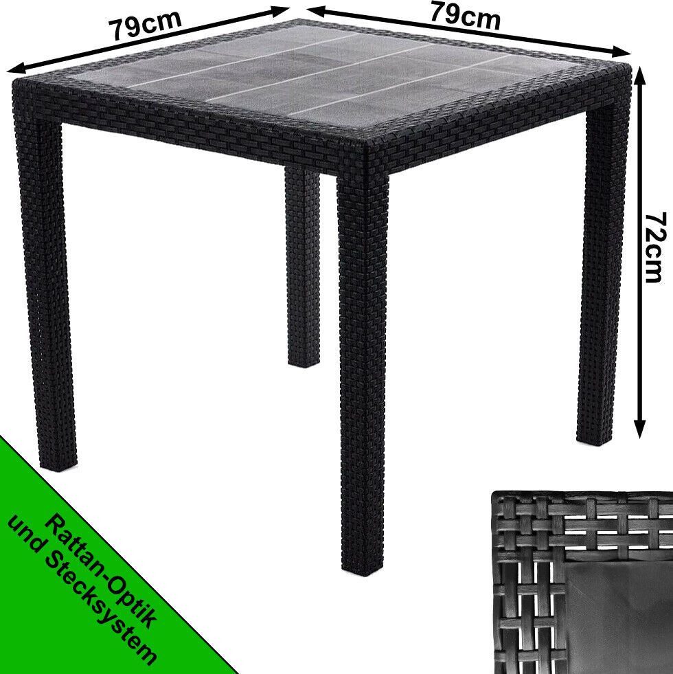 Gartentisch Bistrotisch Terrassentisch Rattanoptik Balkontisch 80x80cm Anthrazit