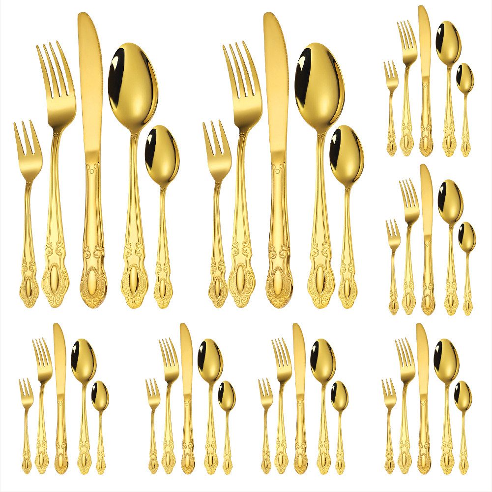 UniqueFire Besteck-Set 40-teilig Besteckset Royal Gold aus Edelstahl für 8 Personen (40-tlg), 8 Personen, Edelstahl