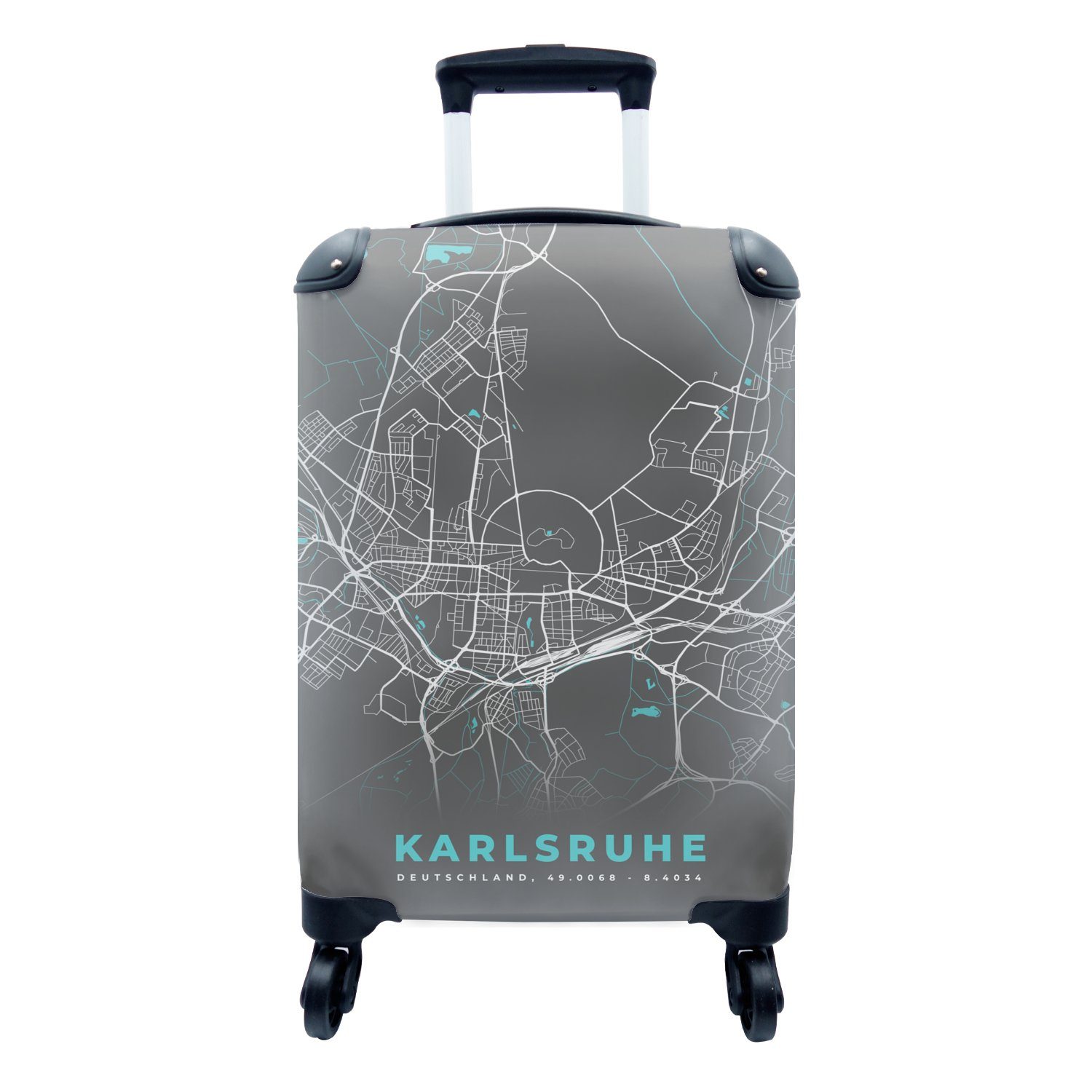 Karlsruhe Karte, Deutschland - 4 Rollen, Handgepäck Reisetasche Ferien, - - für Reisekoffer Stadtplan rollen, Handgepäckkoffer mit Blau Trolley, - MuchoWow