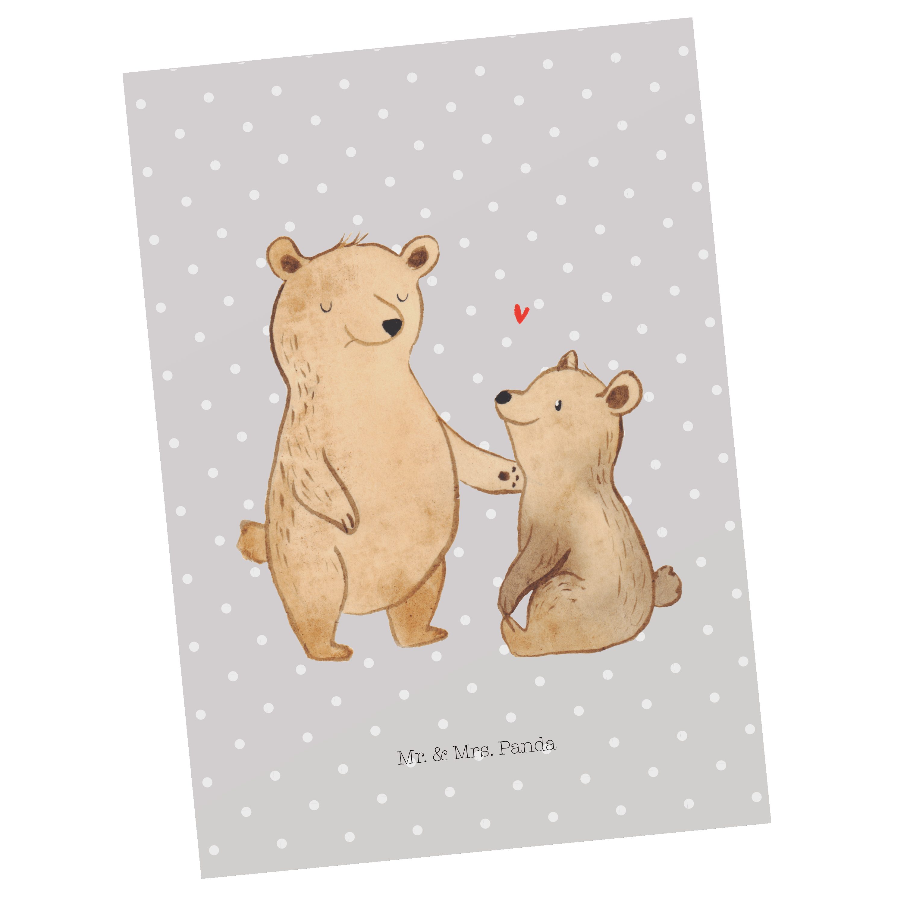 Mr. & Mrs. Panda Postkarte Bär Großer Bruder - Grau Pastell - Geschenk, Geschwister, Brudi, Brud | Grußkarten