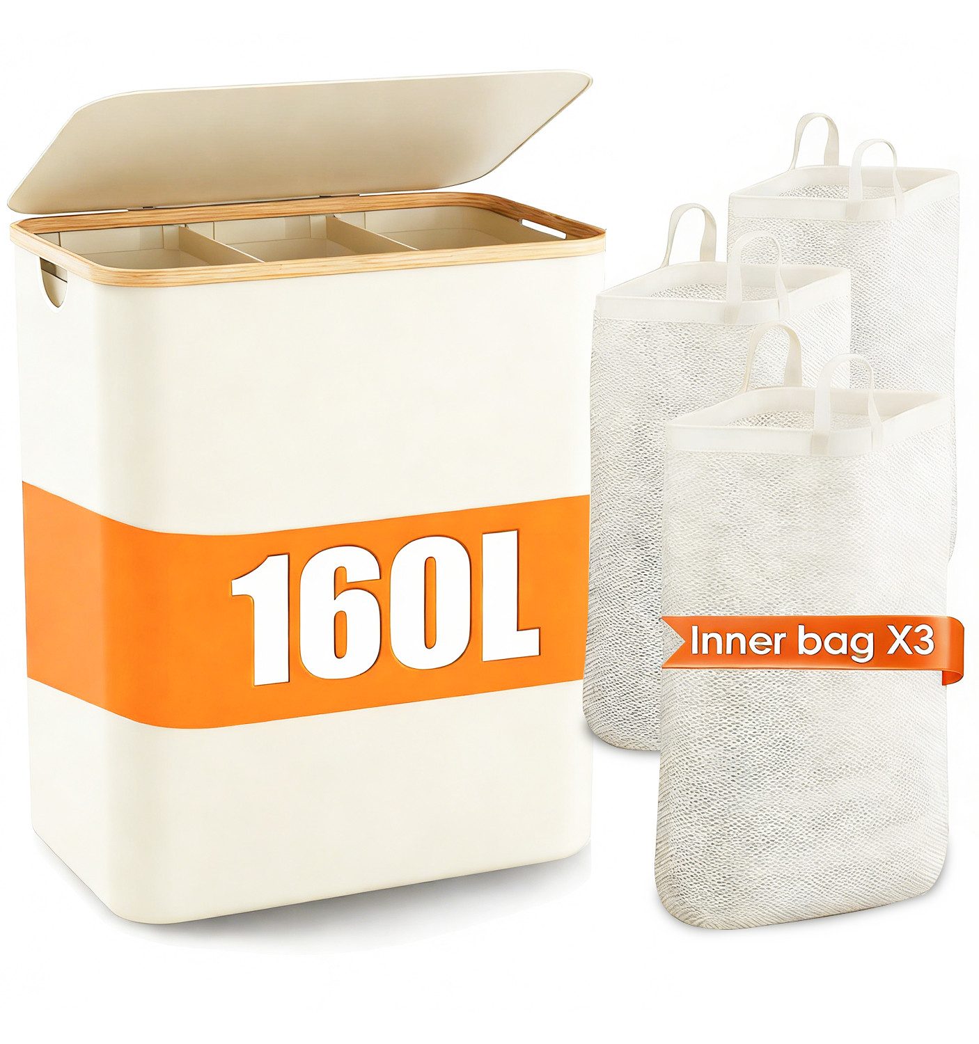 skelo Wäschekorb Wäschekorb 3 Fächer, 160 L Wäschesammler mit Deckel, 57 × günstig online kaufen