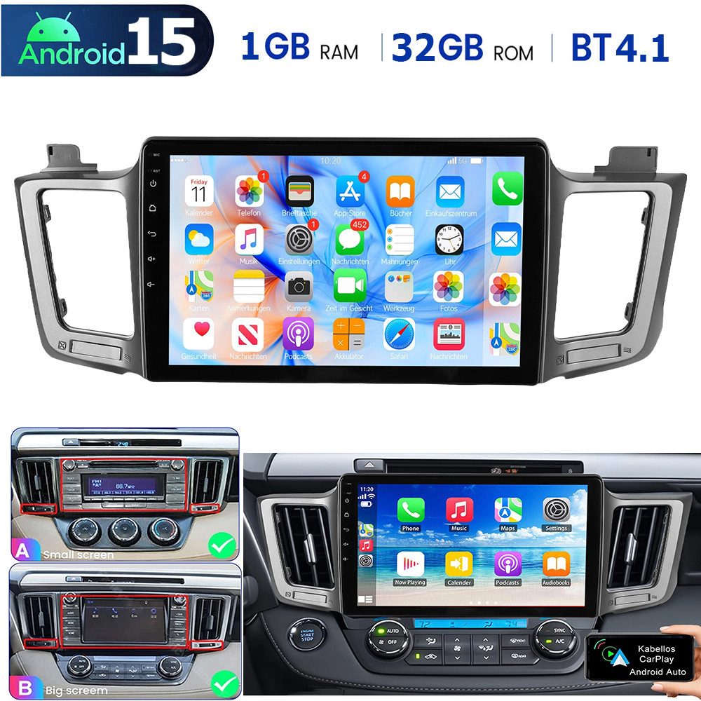 ESSGOO Carplay DAB+ Android 15 Autoradio Für TOYOTA RAV4 2013-2018 GPS Navi Autoradio (Digitalradio (DAB), 4+64GB(optional), RDS, AM, FM, Carplay Android Auto Bluetooth EQ USB GPS Navi WIFI Touchscreen)