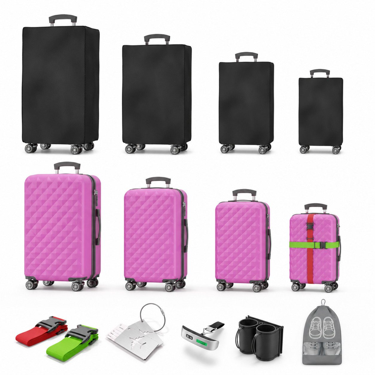 Onbest Kofferset 4er Hartschalen Trolley PREMIUM S-M-L-XL TSA-Schloss, (4 tlg), Mit sehr viel Zubehör, USB-C Anschluss