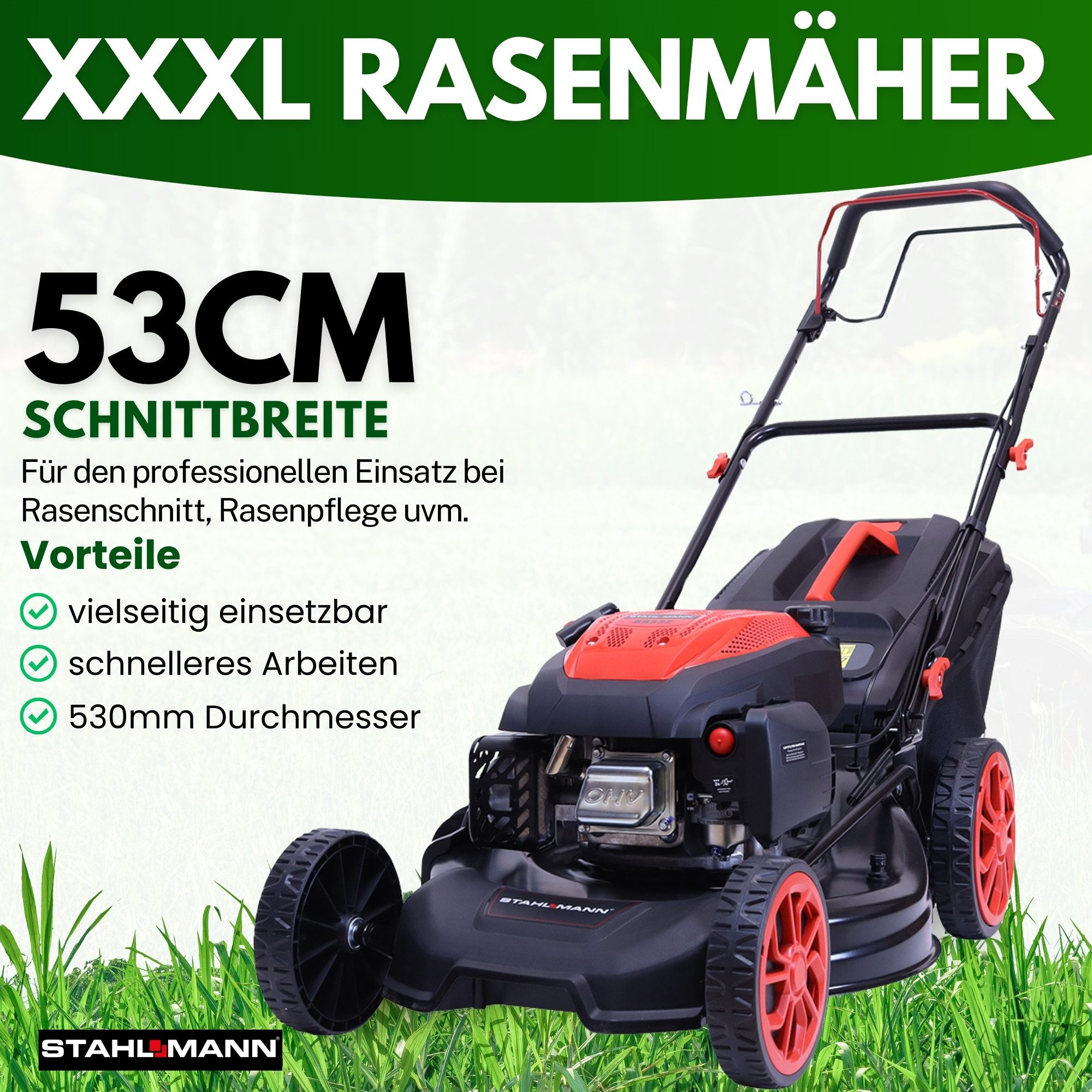 Stahlmann Benzinrasenmäher Rasenmäher Benzin mit Antrieb BR532 – 7,0PS (5,1 günstig online kaufen