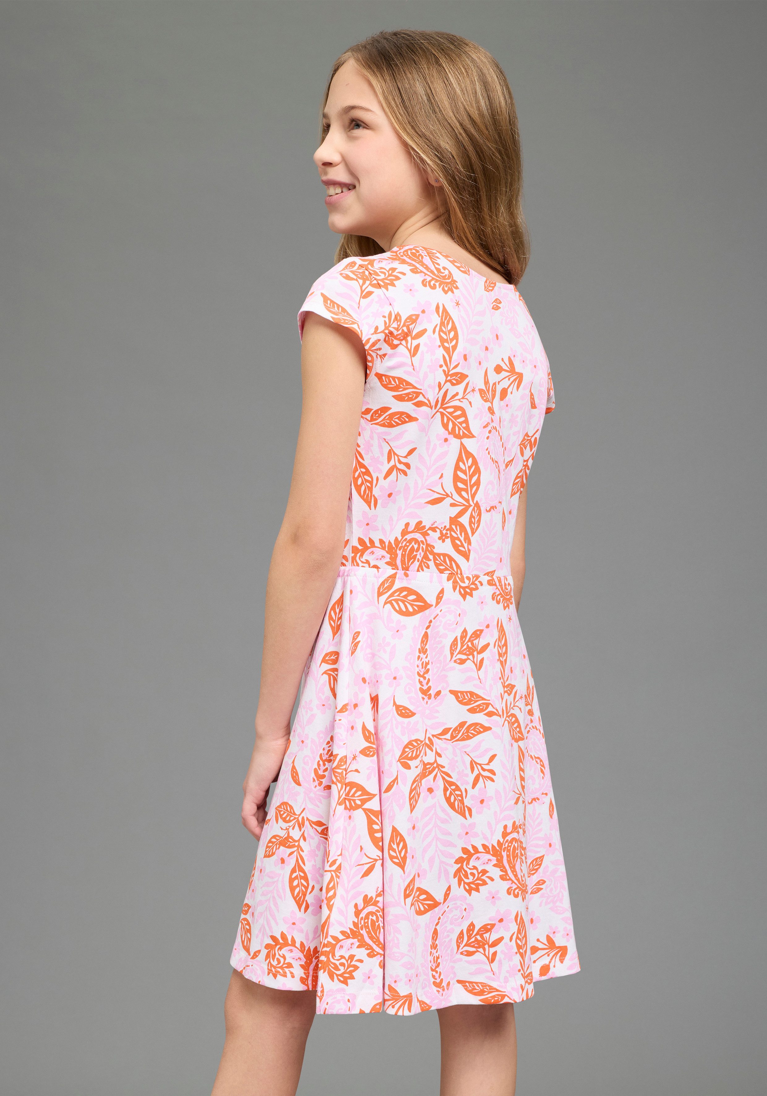 KIDSWORLD Jerseykleid Kleid mit Paisley-Allover Muster modischer Stil, für Mädchen, aus Single Jersey, Kurzarm