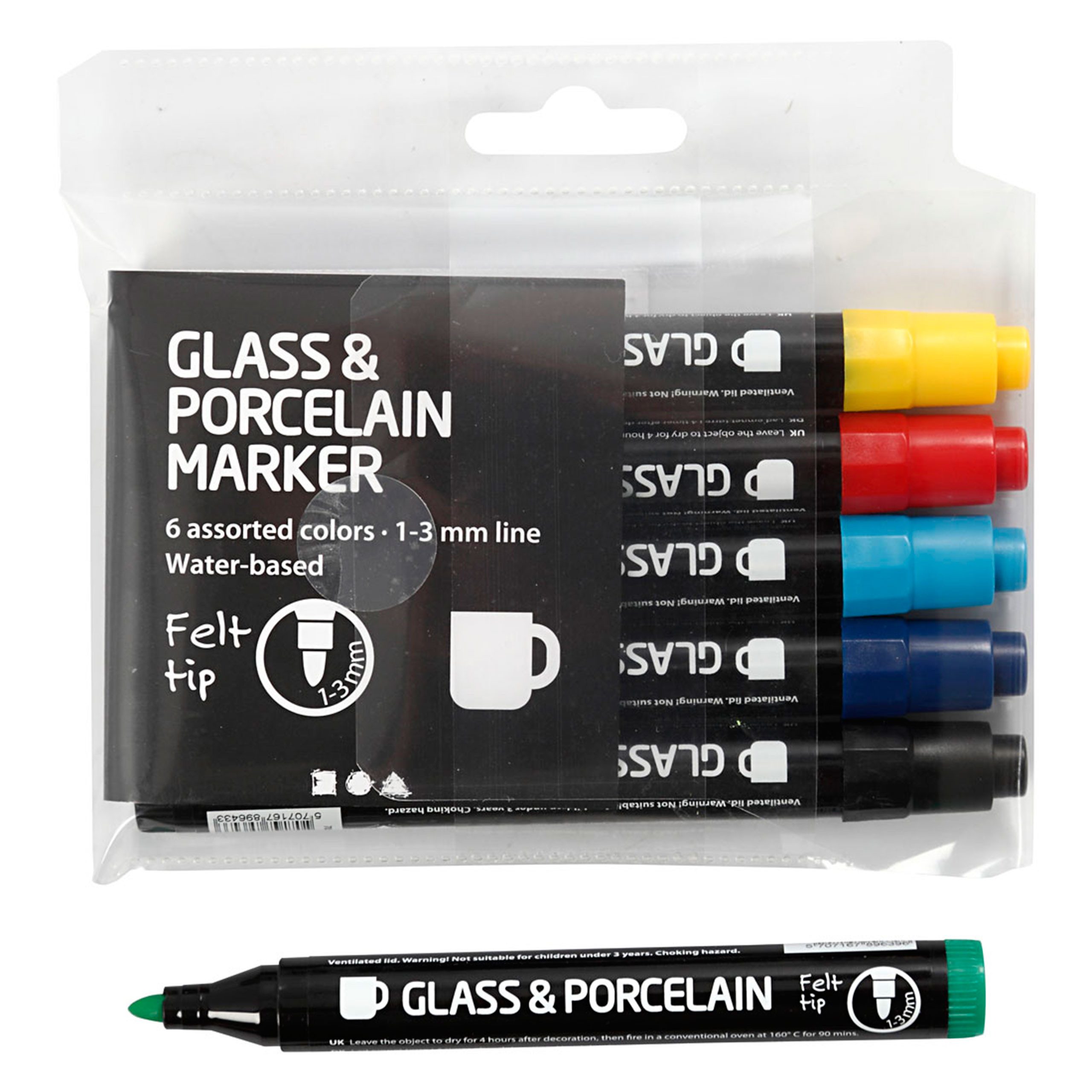creativ company Bastelnaturmaterial Glas und Porzellan Marker Set 6 Stück mit Spitze 1 bis 3 mm, (0-tlg)