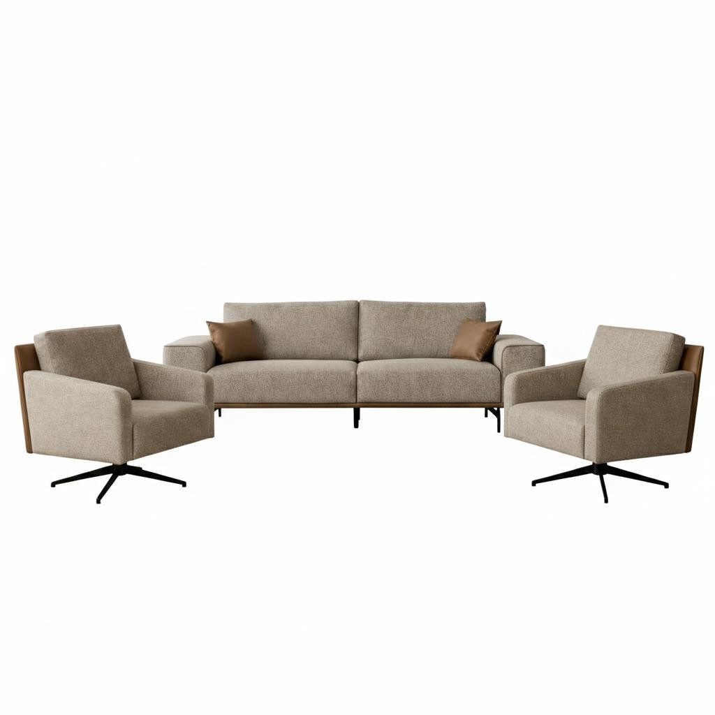Xlmoebel Polstergarnitur Beige Wohnzimmer 3-Sitzer mit 2 Stoffsesseln im eleganten Stil, (4-tlg), Made in Europa
