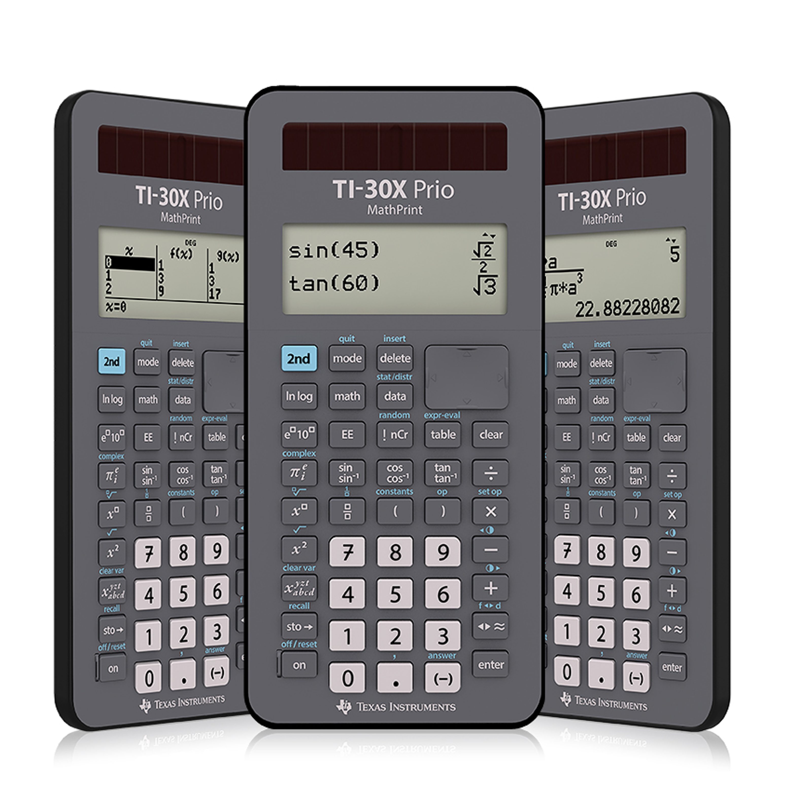 Texas Instruments Taschenrechner TI-30X Prio MathPrint, Brüche, Quadratwurzeln, Pi, LCD-Display, Batterie/ Solar, Hülle