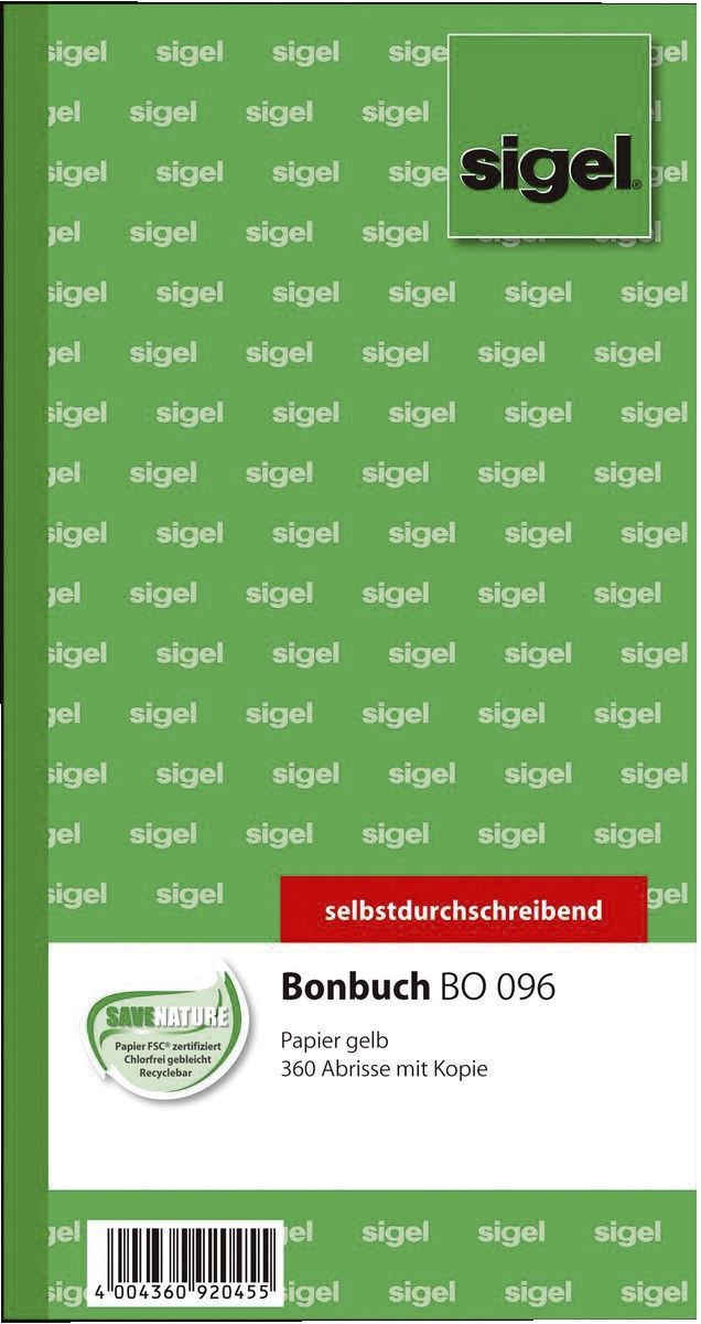 Sigel Schutzfolie sigel Formularbuch "Bonbuch", 105 x 200 mm, SD, gelb