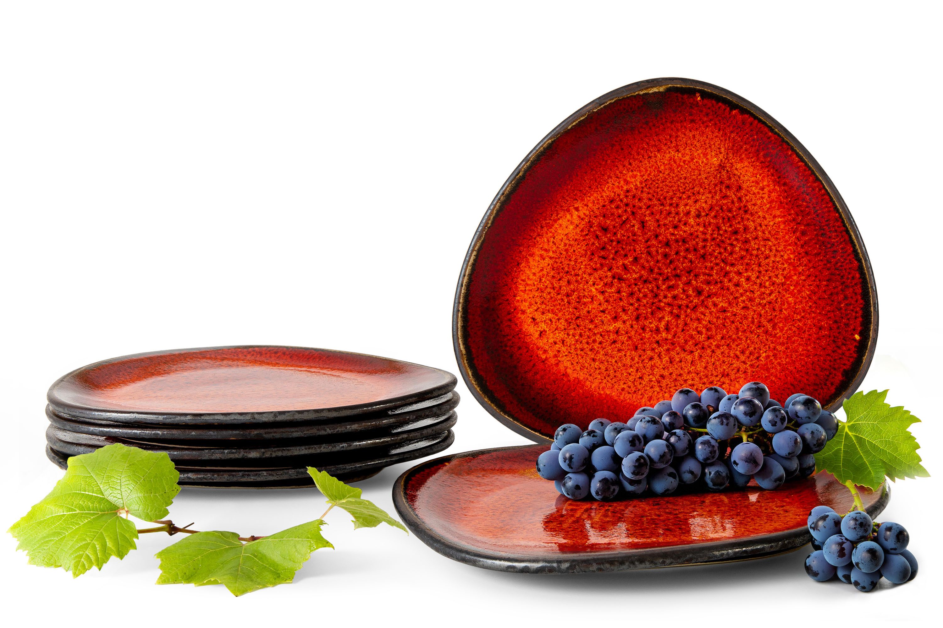KONSIMO® Teller-Set PRIMA Tafelservice, 6x Dessertteller, Premiumqualität aus EU (6-tlg), 6 Personen, Keramik, einzigartiger Dessertteller-Set, handgefertigt, rot