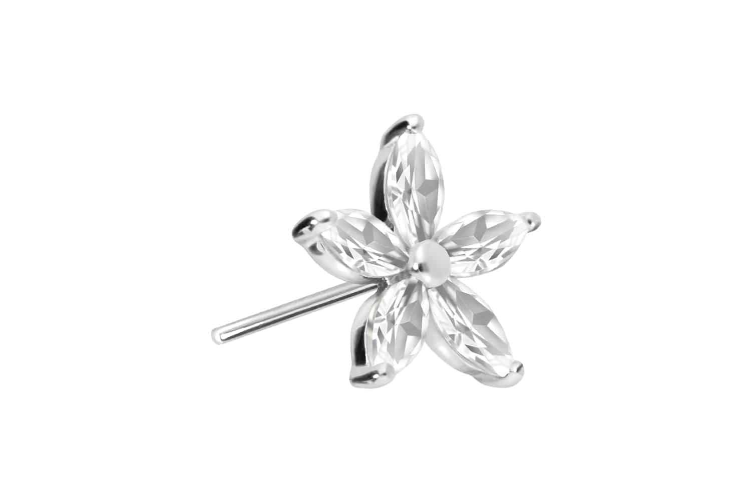 Piercing-Set 14 Karat Gold Aufsatz mit Titan Push Pin MOISSANIT-BLUME