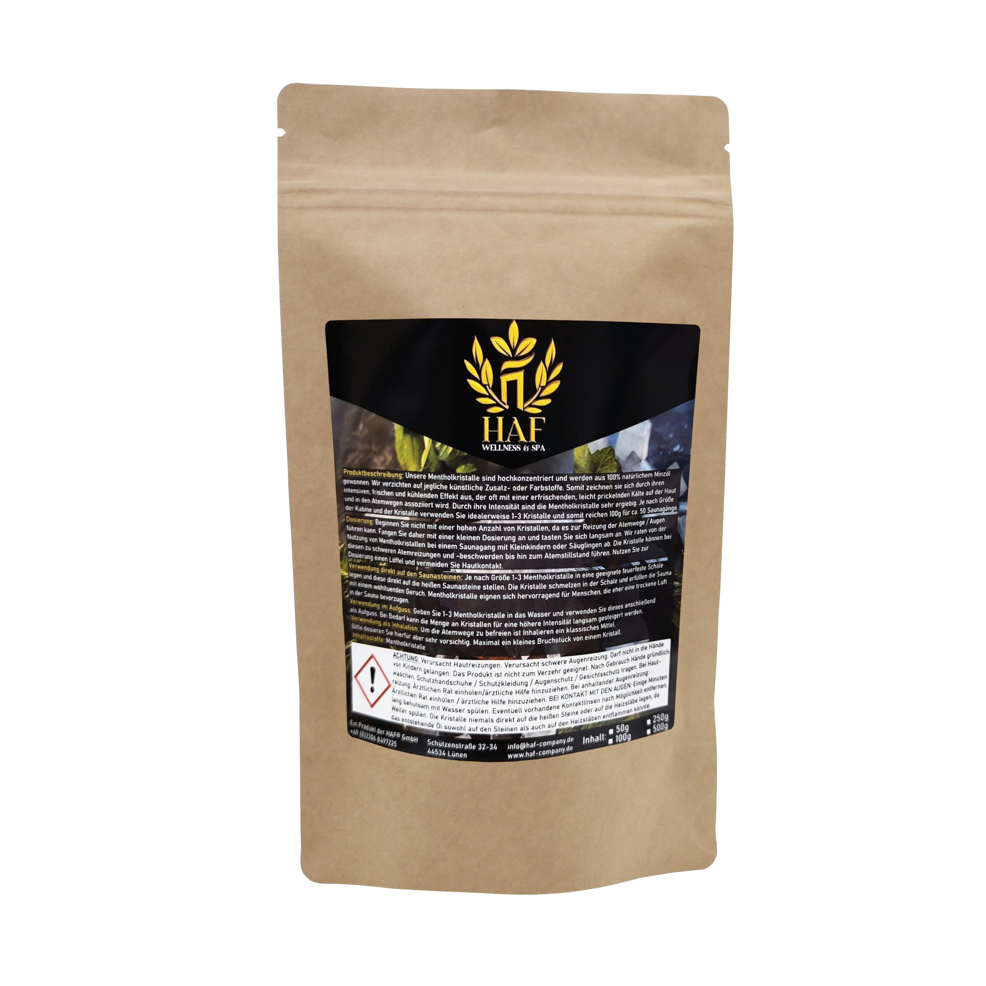 HAF Sauna HAF 50 - 500g Mentholkristalle 100% naturreines Minzöl Saunaaufguss, (Aus 100% reinem Minzöl - Befreit die Atemwege, 50-St., Sorgt für intensiven Duft in der Sauna) Qualität: Made in Germany