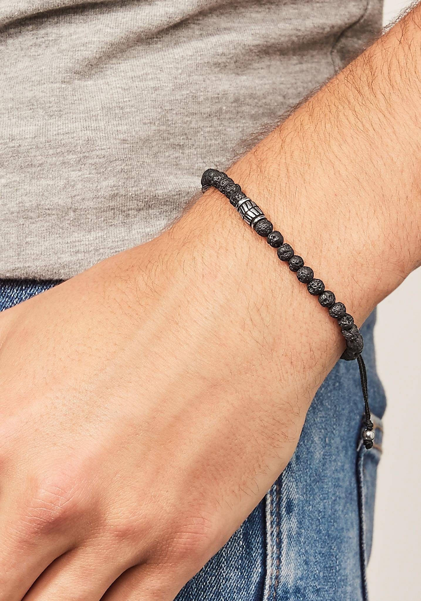 Fossil Armband Schmuck Geschenk Edelstahl Textil VINTAGE CASUAL, mit Lavastein